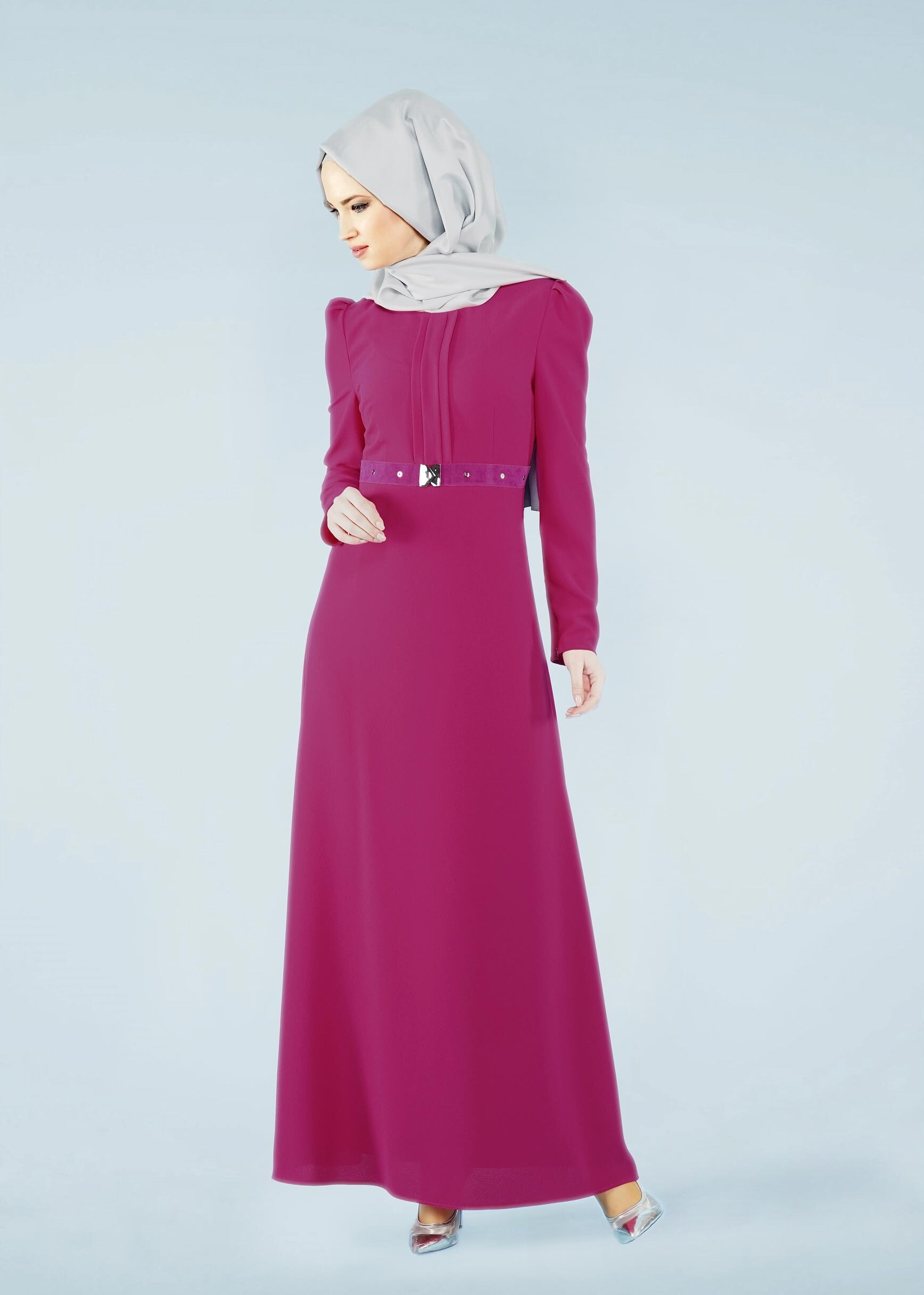 Tesettür giyim FUŞYA 4070 PİCASSO ELBİSE 38/44 TEK40