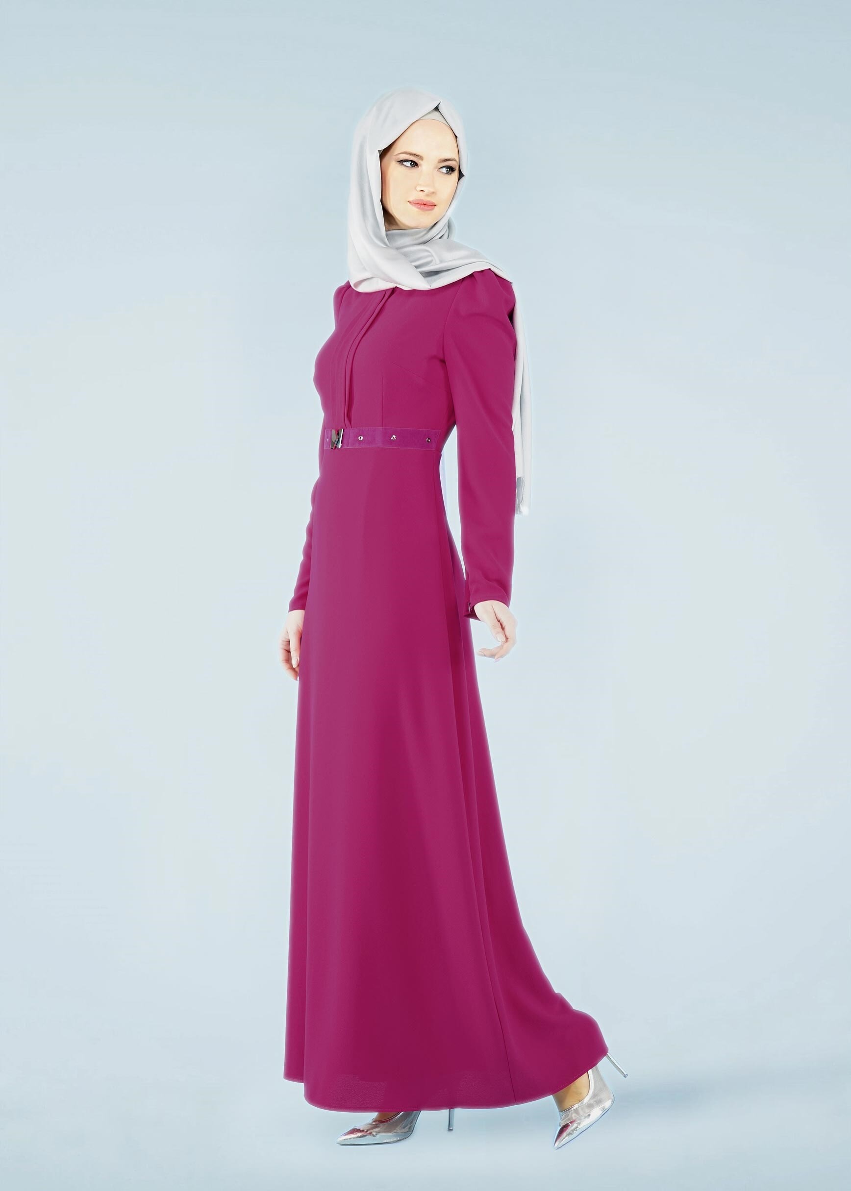 Tesettür giyim FUŞYA 4070 PİCASSO ELBİSE 38/44 TEK40