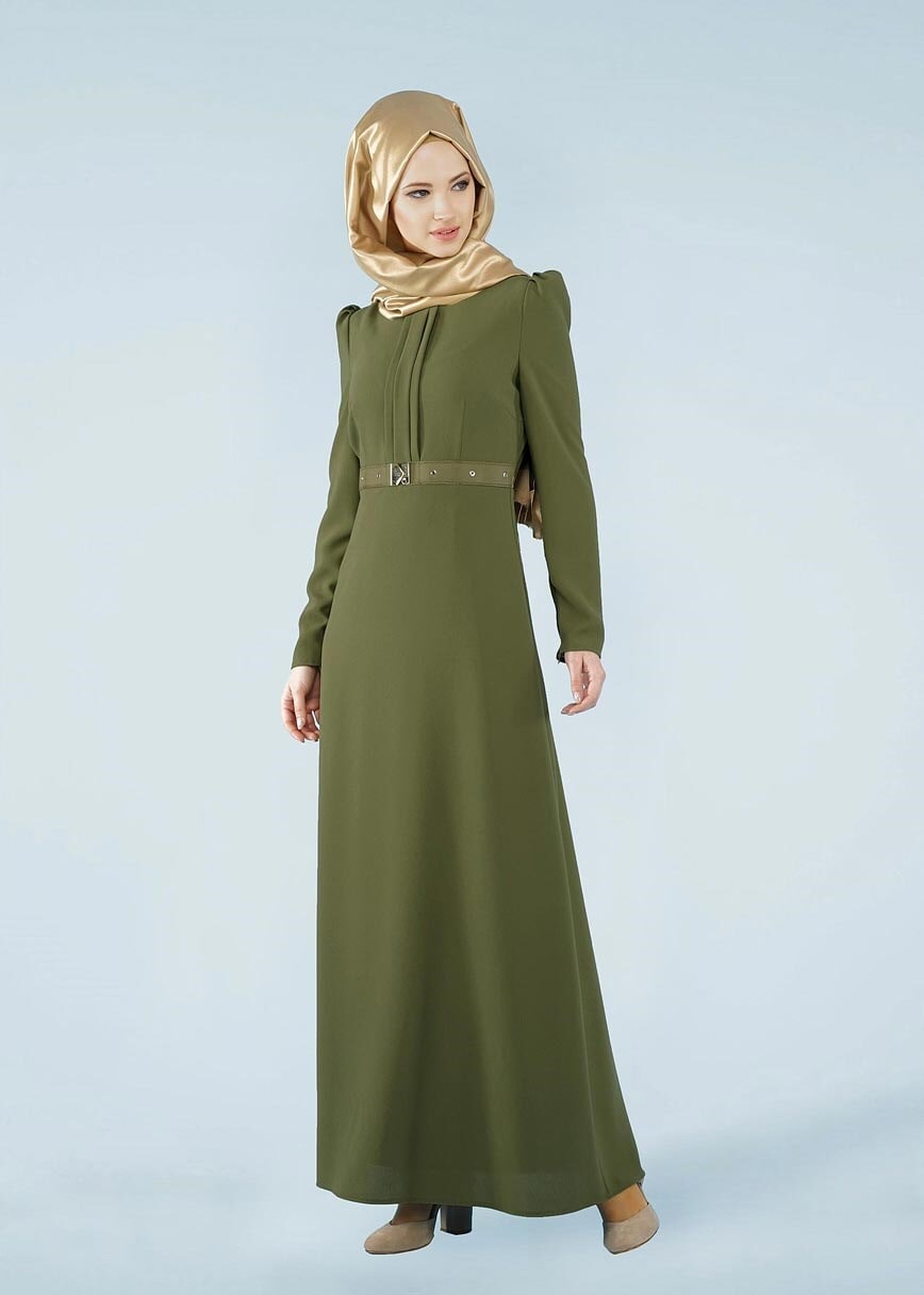 Tesettür giyim YEŞİL 4070 PİCASSO ELBİSE 38/44 TEK40