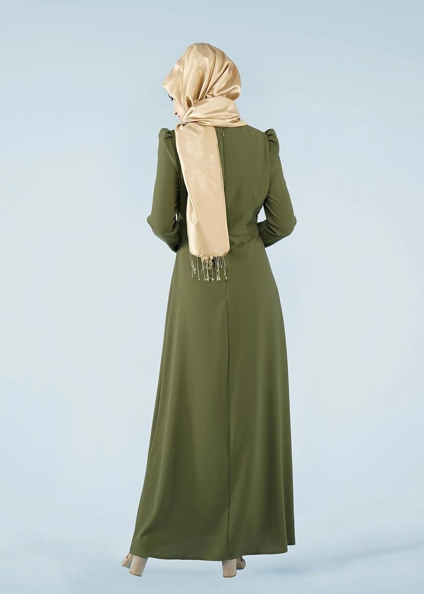 Tesettür giyim YEŞİL 4070 PİCASSO ELBİSE 38/44 TEK40