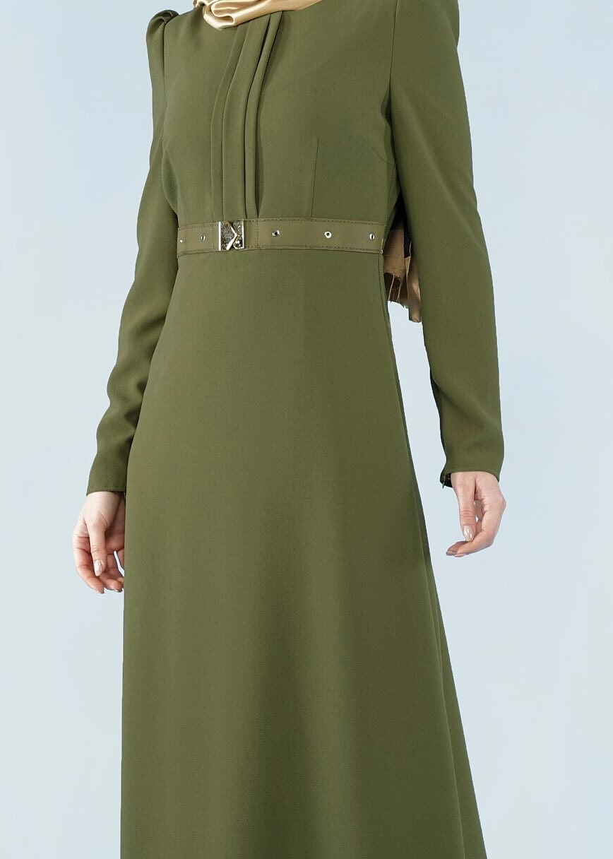 Tesettür giyim YEŞİL 4070 PİCASSO ELBİSE 38/44 TEK40