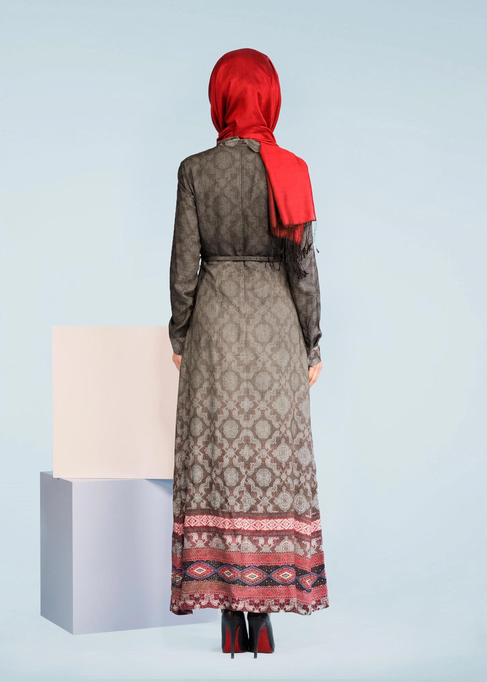 Tesettür giyim GRİ 4081 BELMANDO 10779 TESETTÜR  ELBİSE 38/44 TEK40