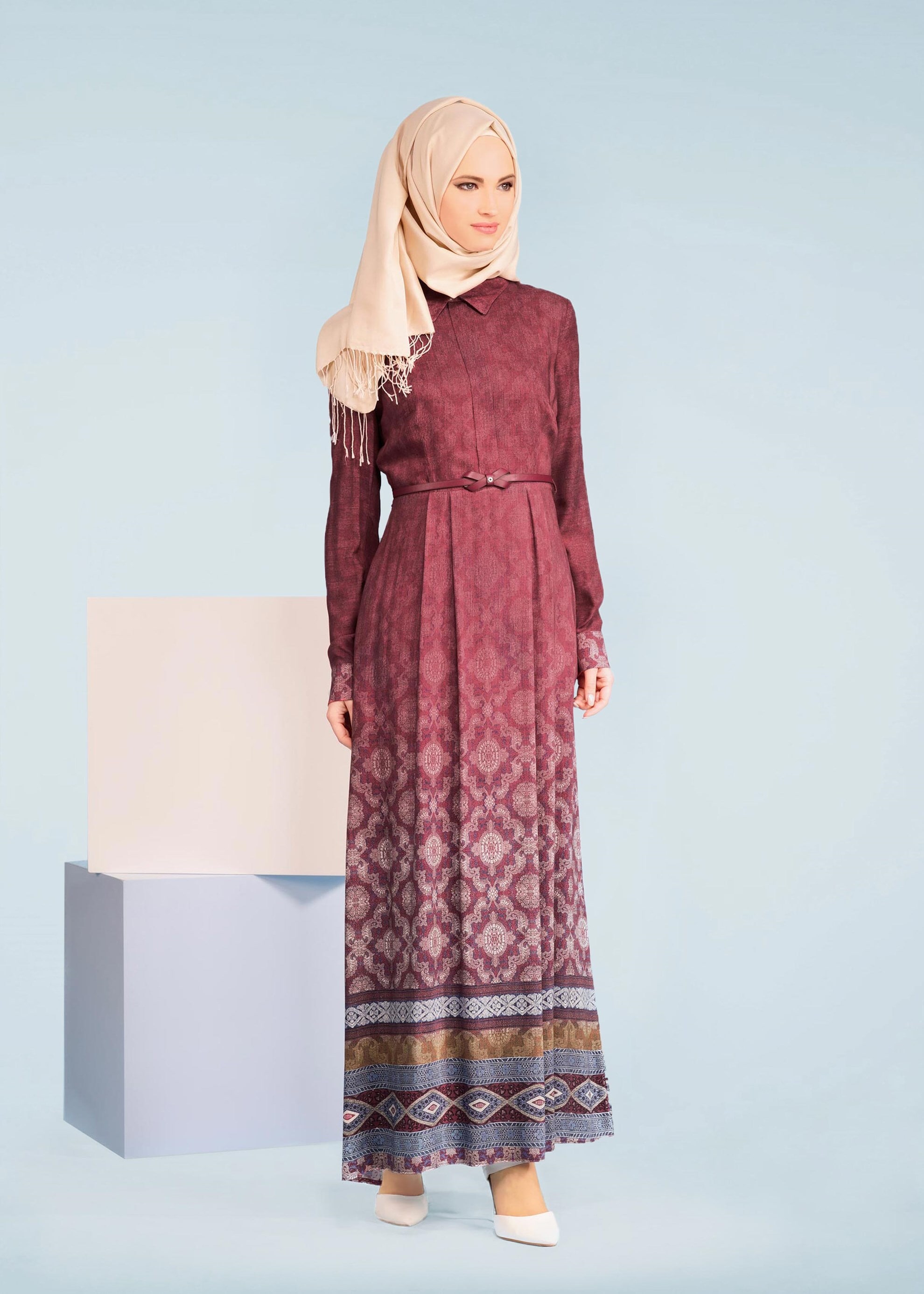 Tesettür giyim BORDO 4081 BELMANDO 10779 TESETTÜR  ELBİSE 38/44 TEK40