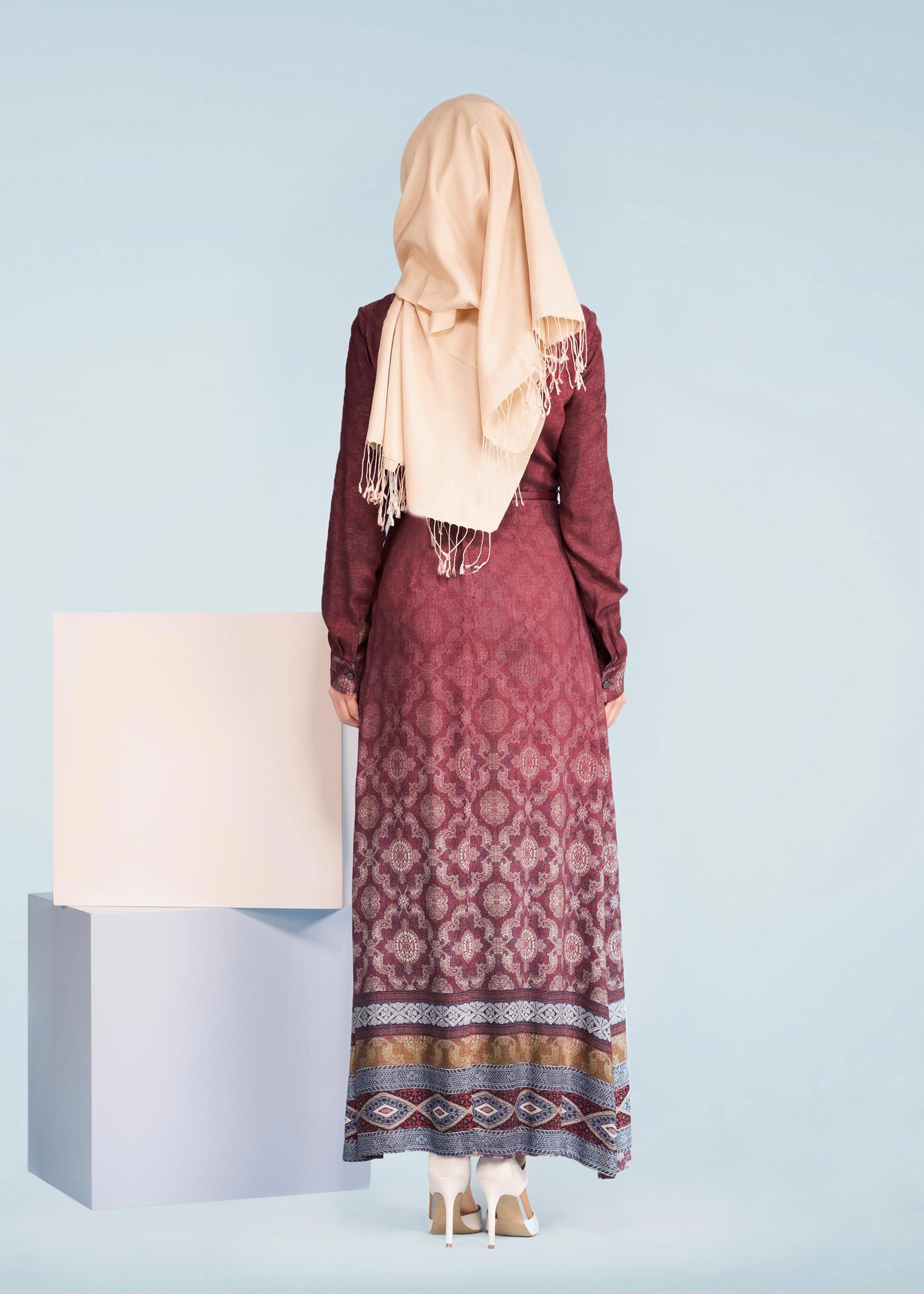 Tesettür giyim BORDO 4081 BELMANDO 10779 TESETTÜR  ELBİSE 38/44 TEK40