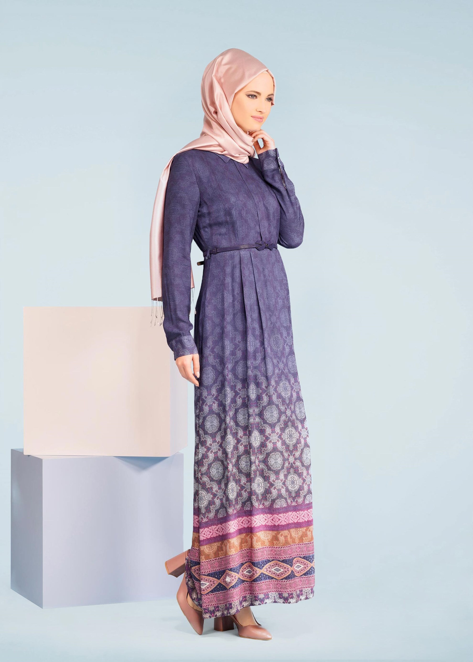 Tesettür giyim LACİVERT 4081 BELMANDO 10779 TESETTÜR  ELBİSE 38/44 TEK40