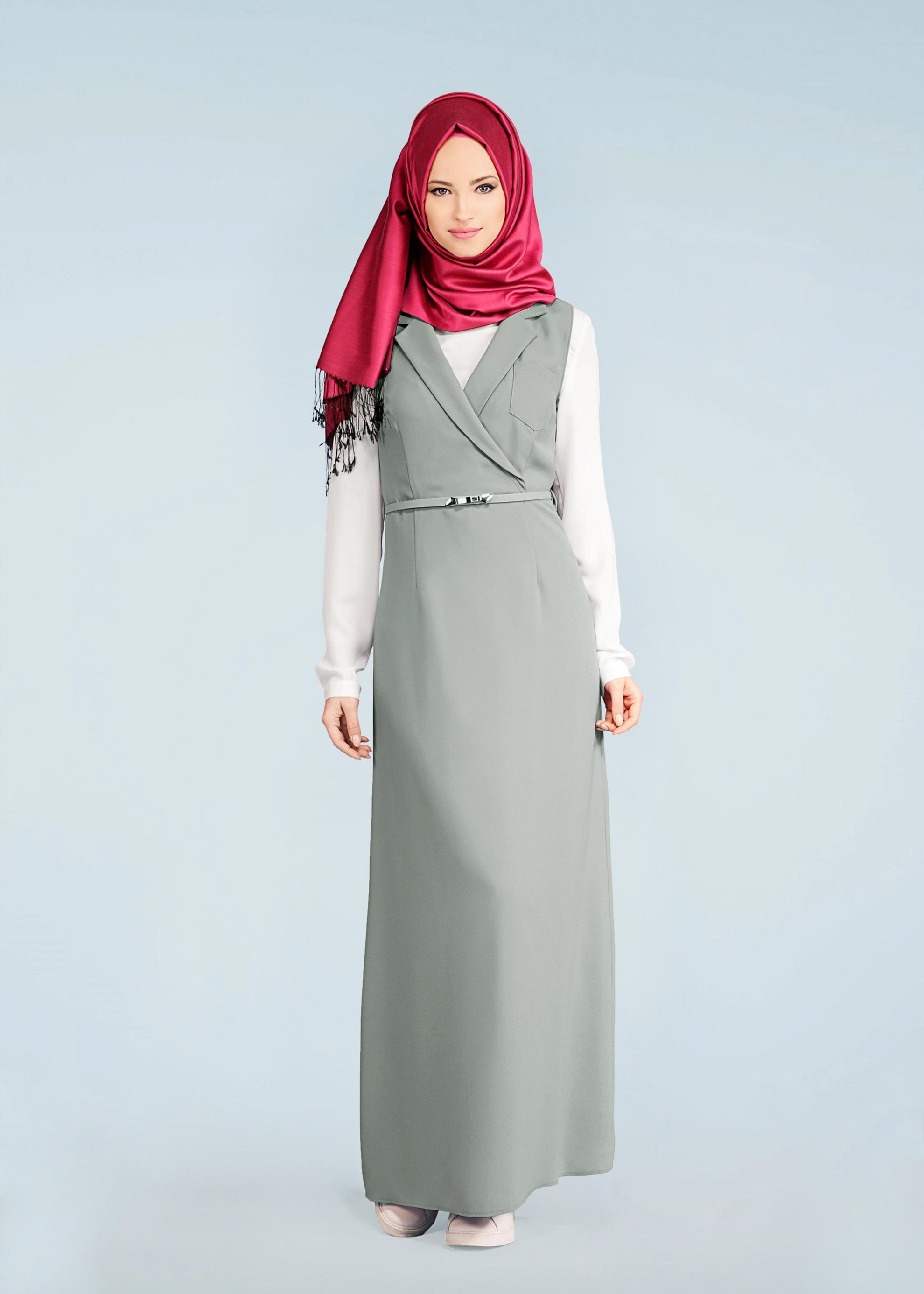 Tesettür giyim MAVİ 4093 ELVAN 3731 2&prime;Lİ ELBİSE 38/44 TEK38-36