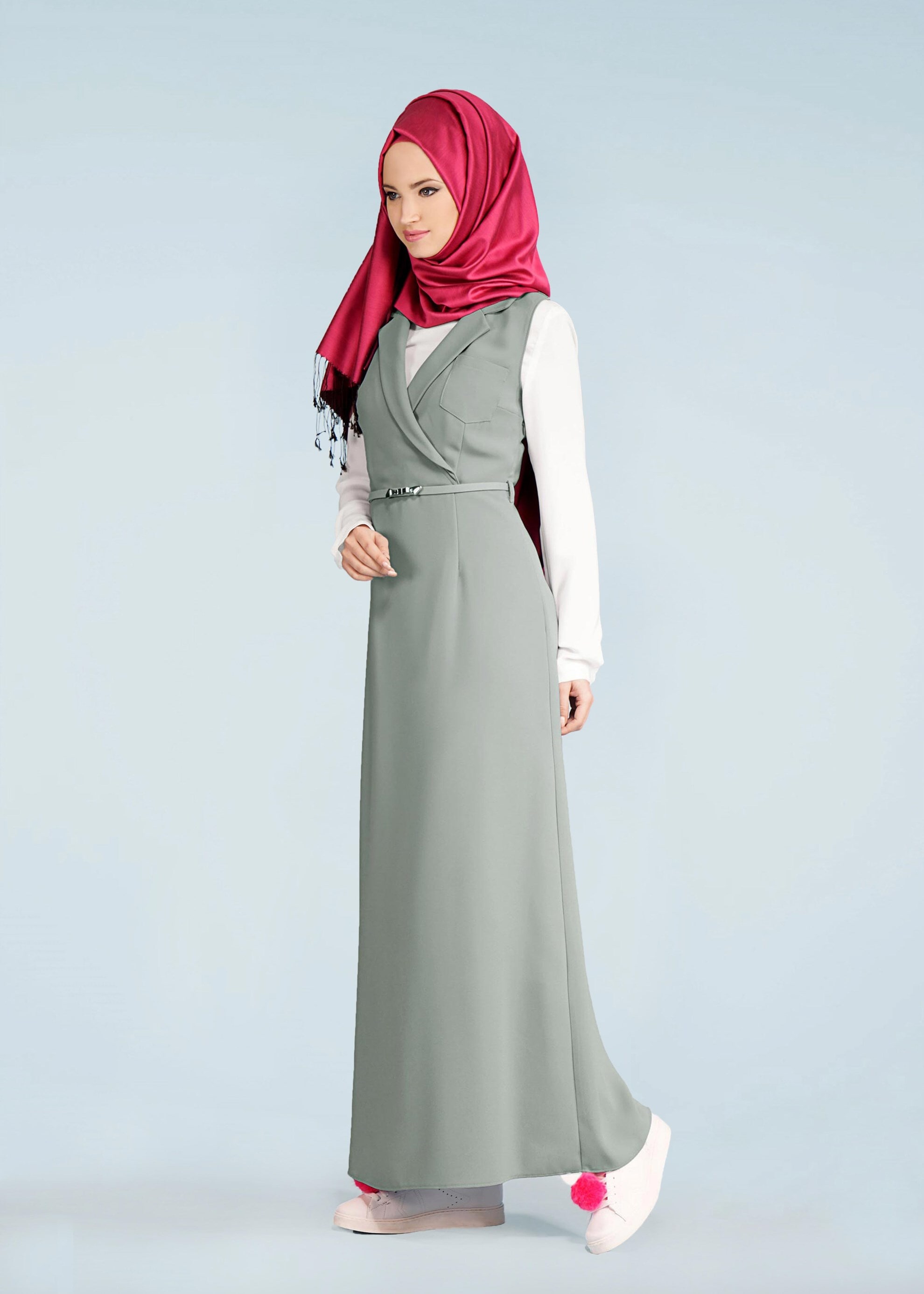 Tesettür giyim MAVİ 4093 ELVAN 3731 2&prime;Lİ ELBİSE 38/44 TEK38-36