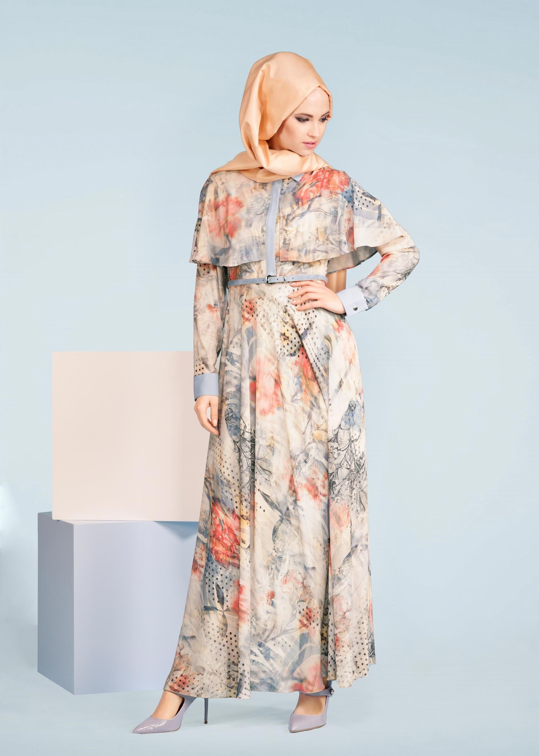 Tesettür giyim MAVİ 4105 MAGLİA 11174 TESETTÜR ELBİSE 38/44 TEK38