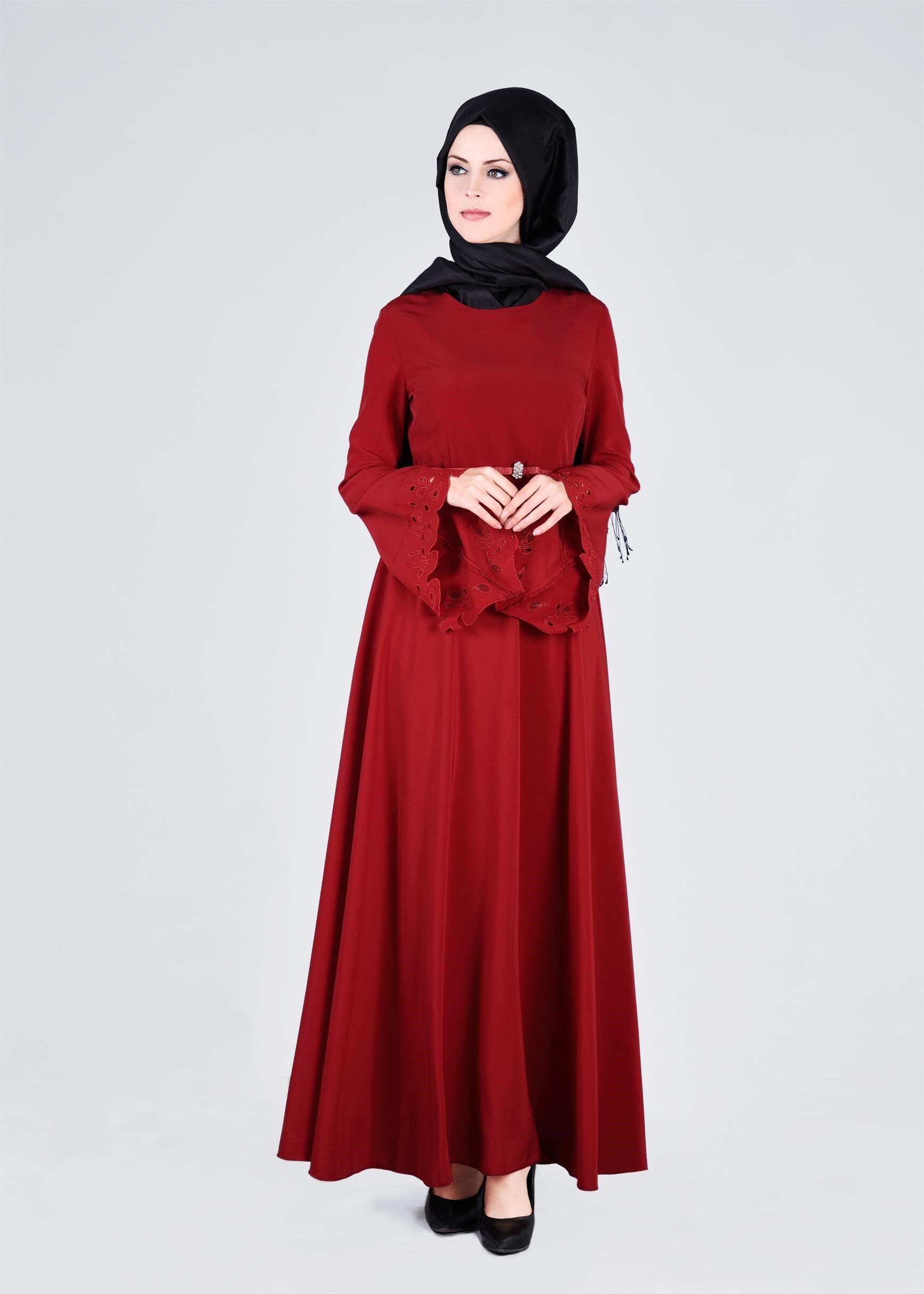 Tesettür giyim BORDO 4113 CRİSS ELBİSE 38/46 TEK40-42