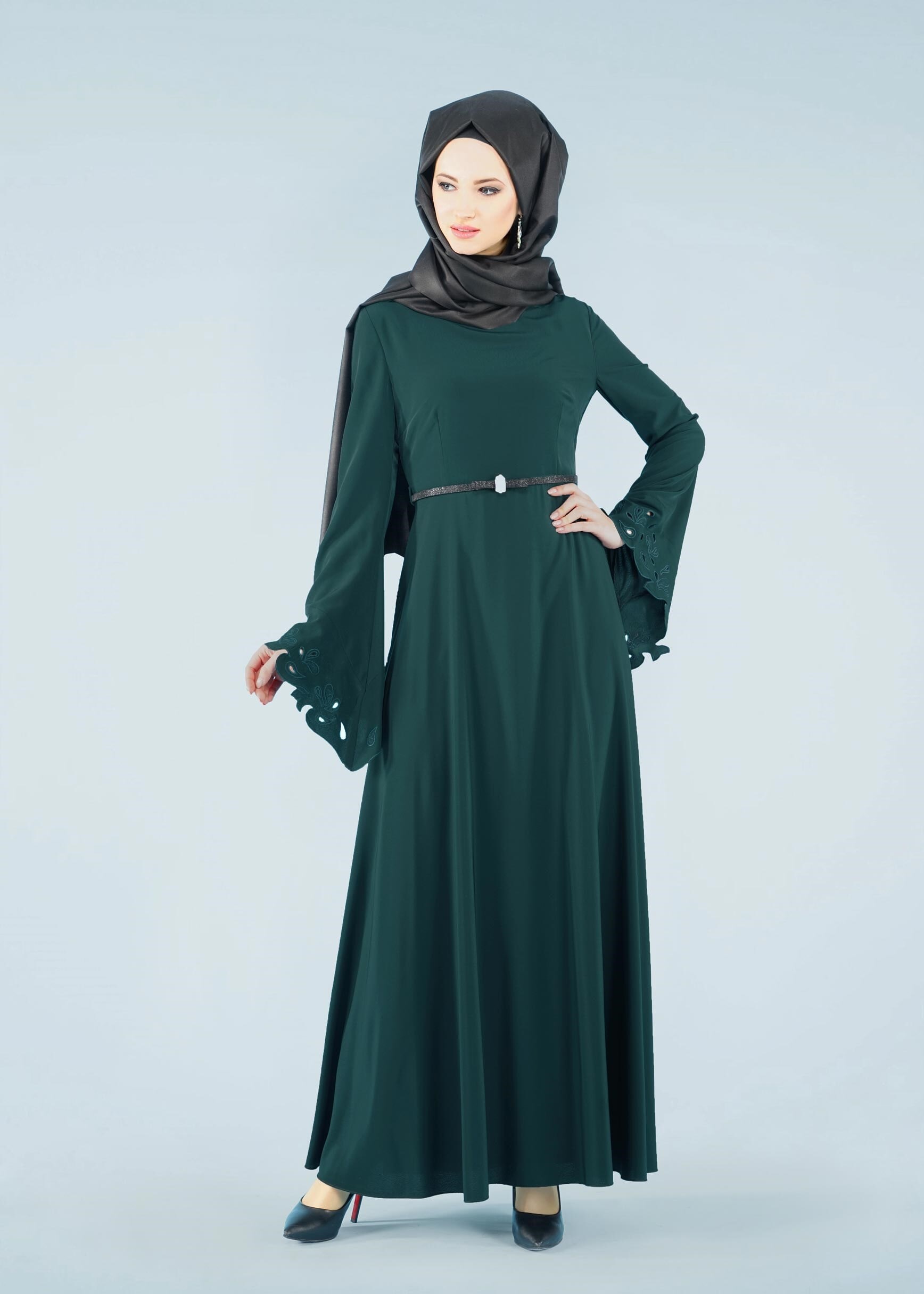 Tesettür giyim YEŞİL 4113 CRİSS ELBİSE 38/46 TEK40-42