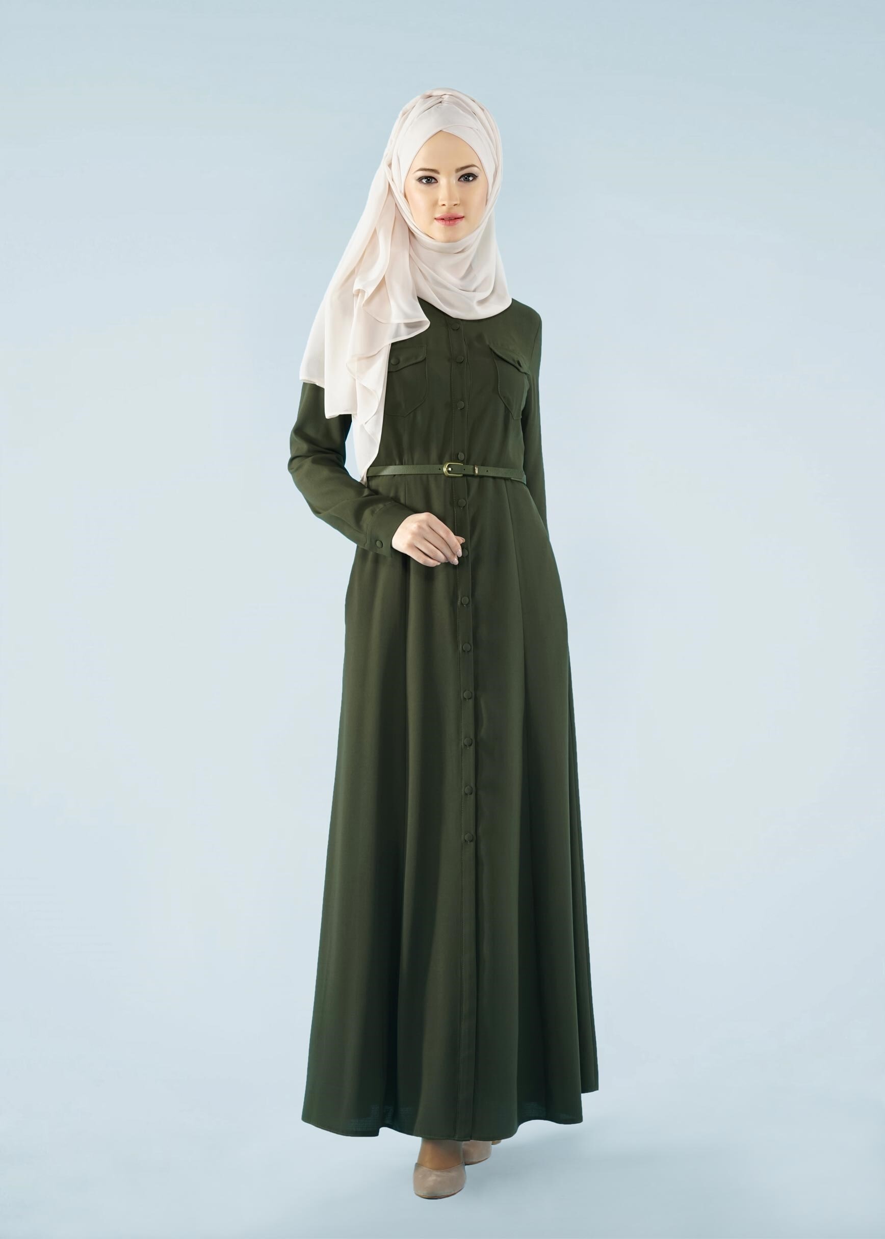 Tesettür giyim HAKİ 4122 7785 Tesettür Elbise 38/44 TEK40