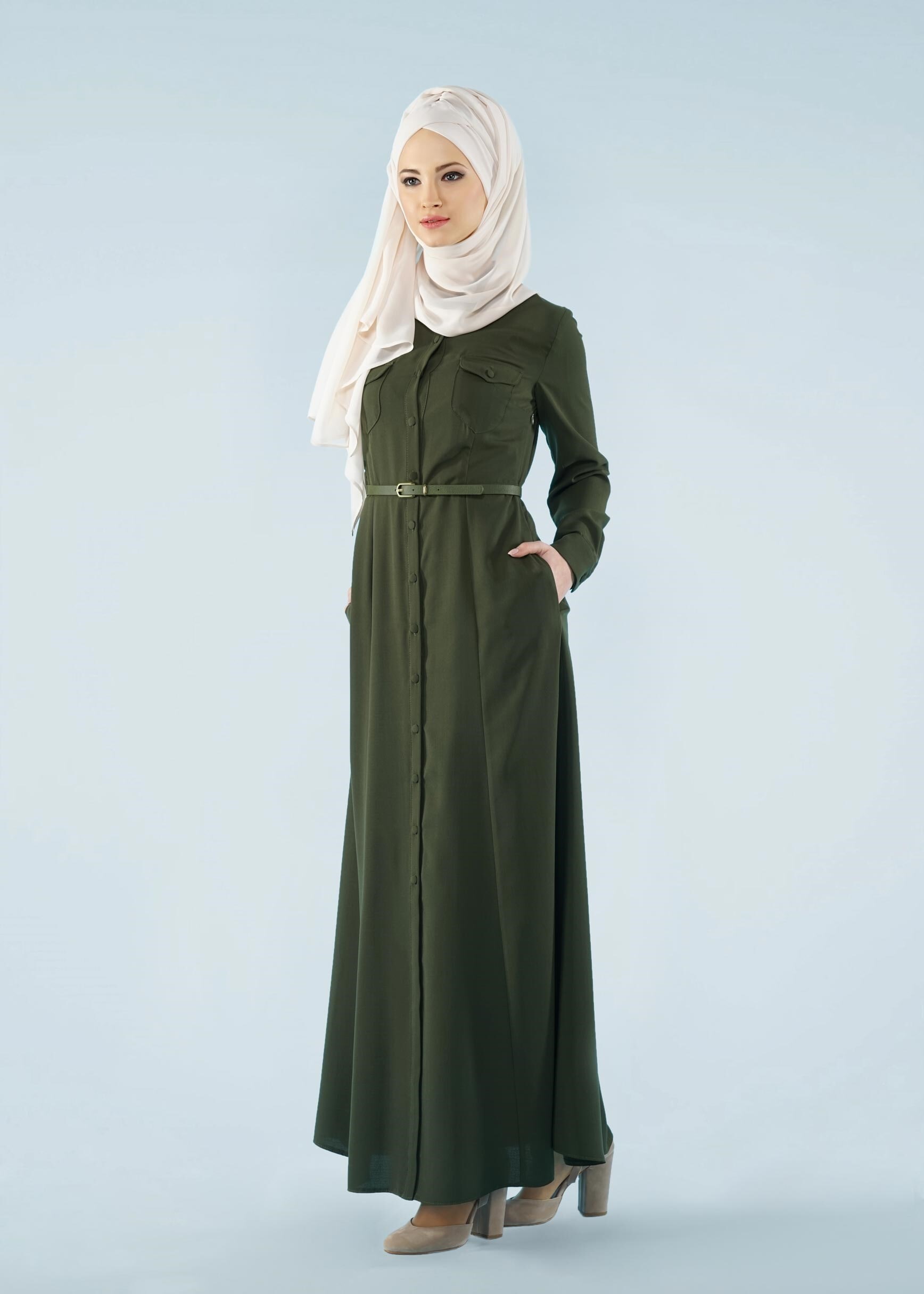 Tesettür giyim HAKİ 4122 7785 Tesettür Elbise 38/44 TEK40