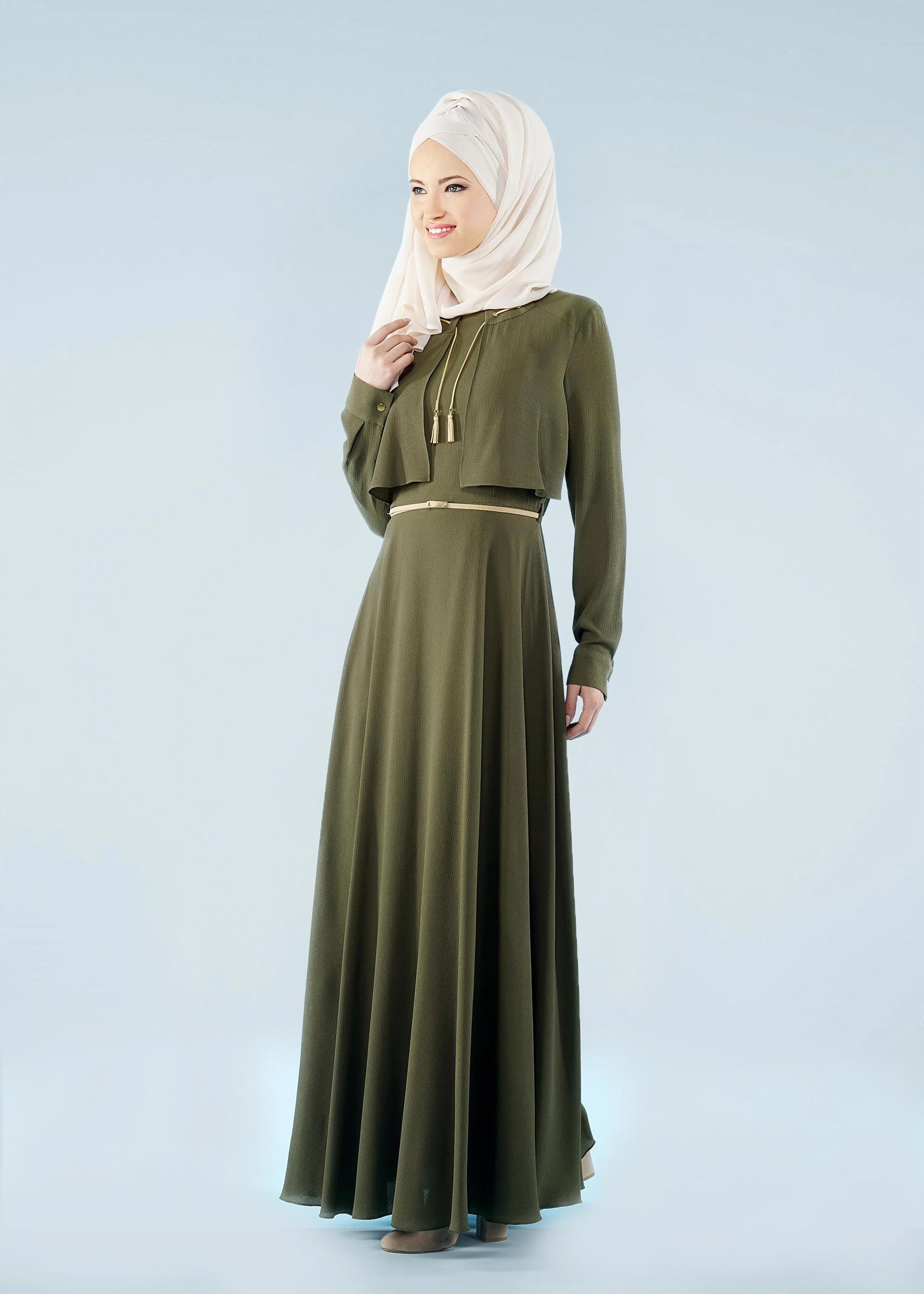 Tesettür giyim HAKİ 4124 NİŞANTAŞI ELBİSE 36/42(38-40) TEK42