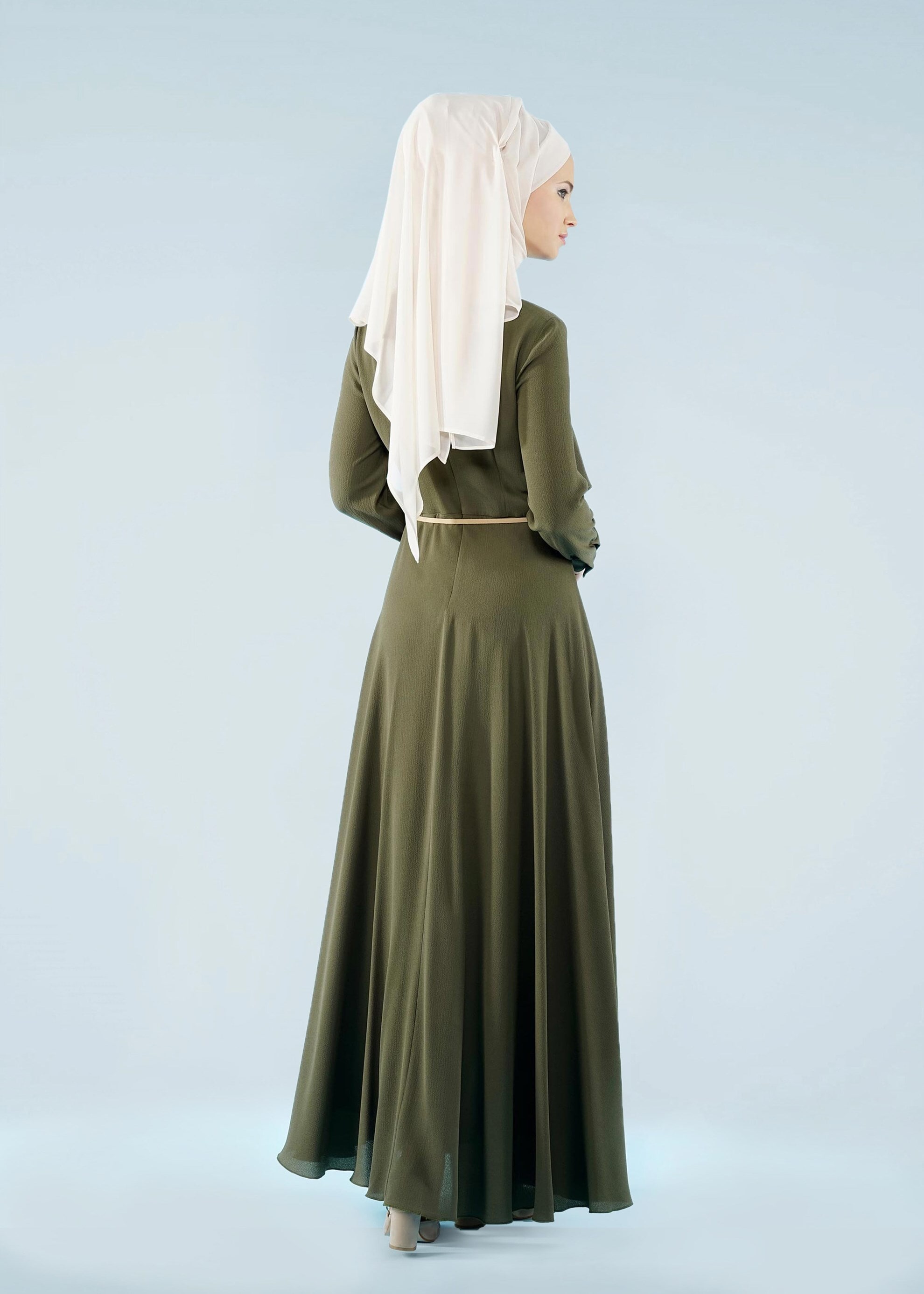 Tesettür giyim HAKİ 4124 NİŞANTAŞI ELBİSE 36/42(38-40) TEK42