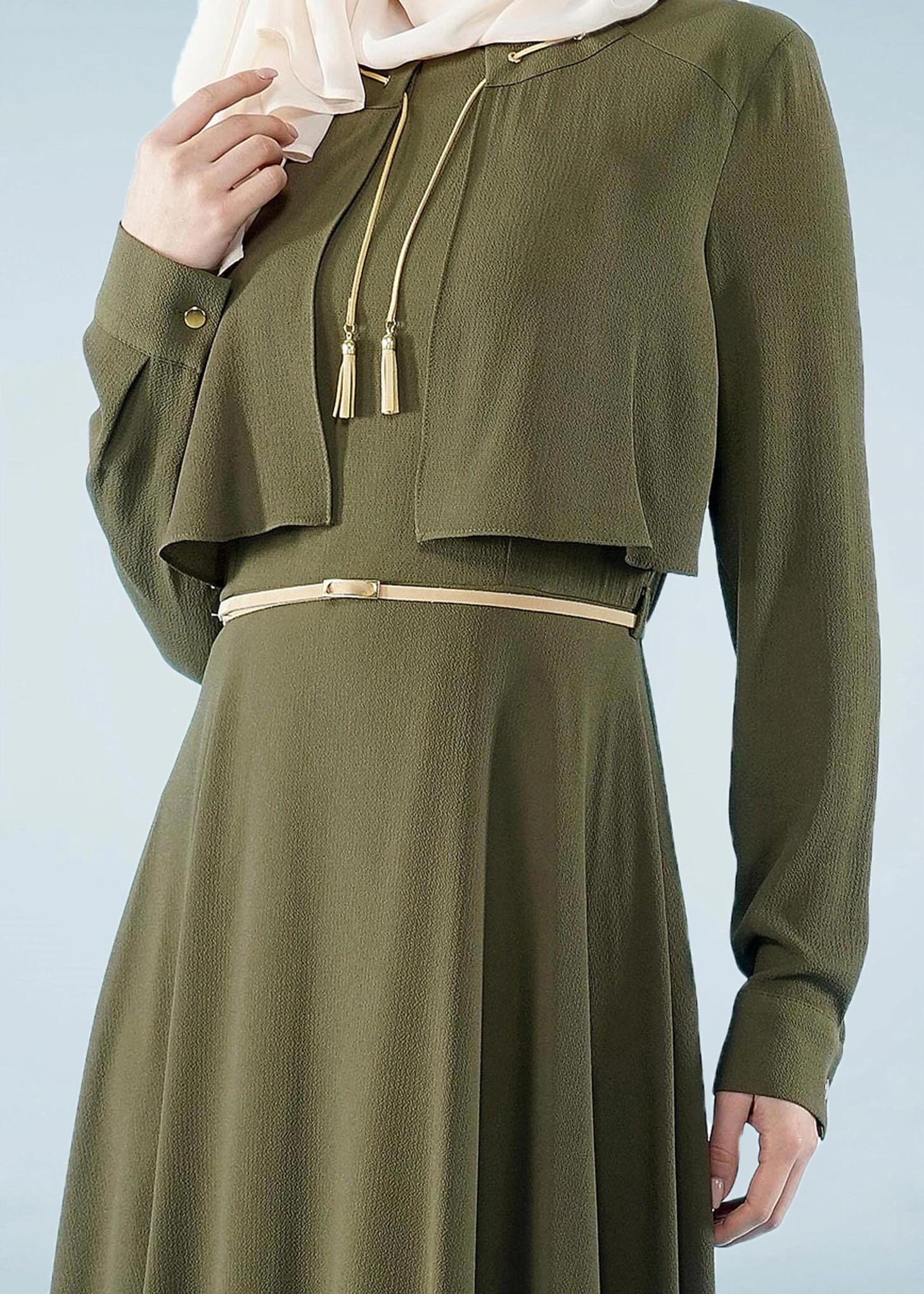 Tesettür giyim HAKİ 4124 NİŞANTAŞI ELBİSE 36/42(38-40) TEK42