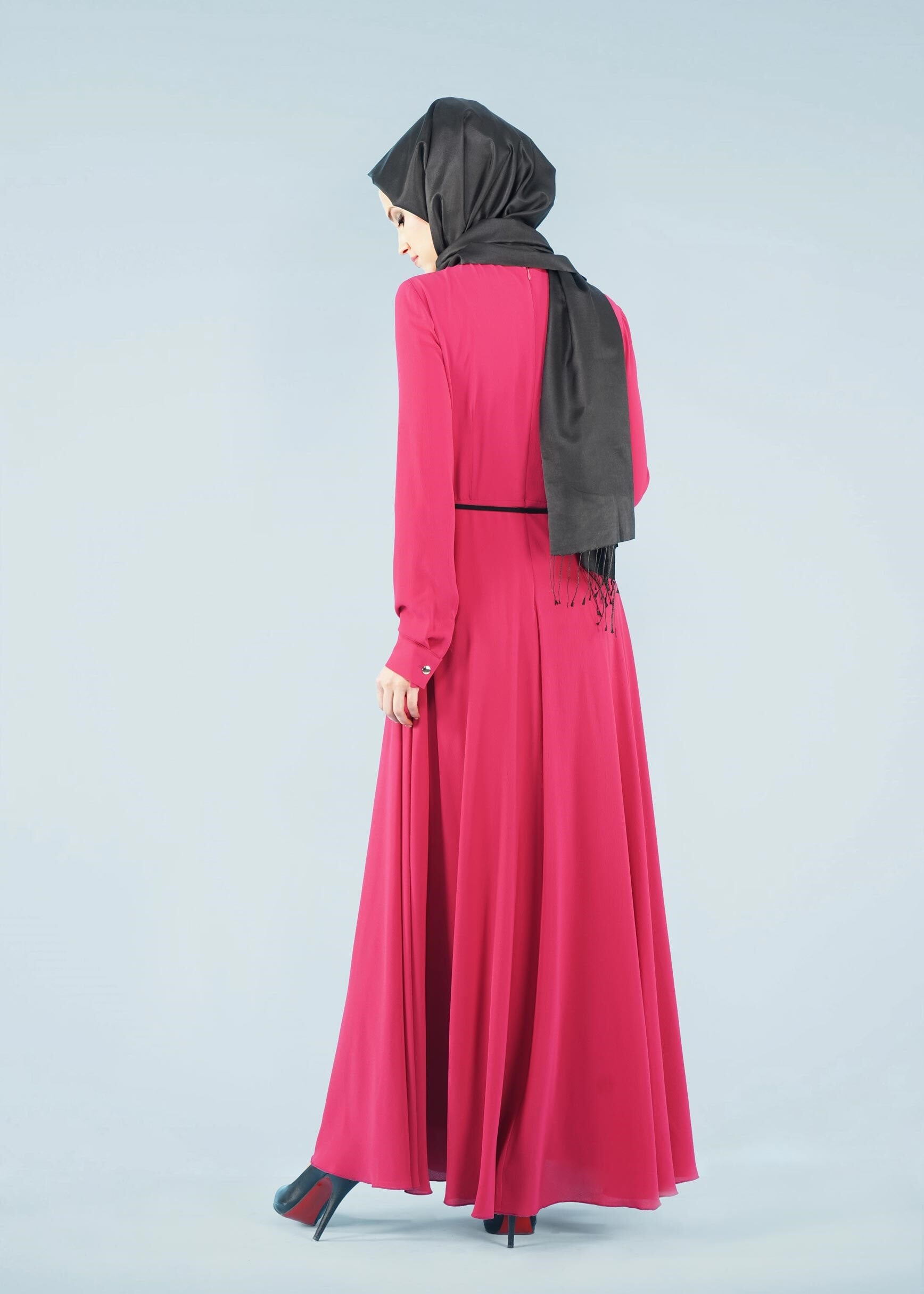 Tesettür giyim FUŞYA 4124 NİŞANTAŞI ELBİSE 36/42(38-40) TEK42