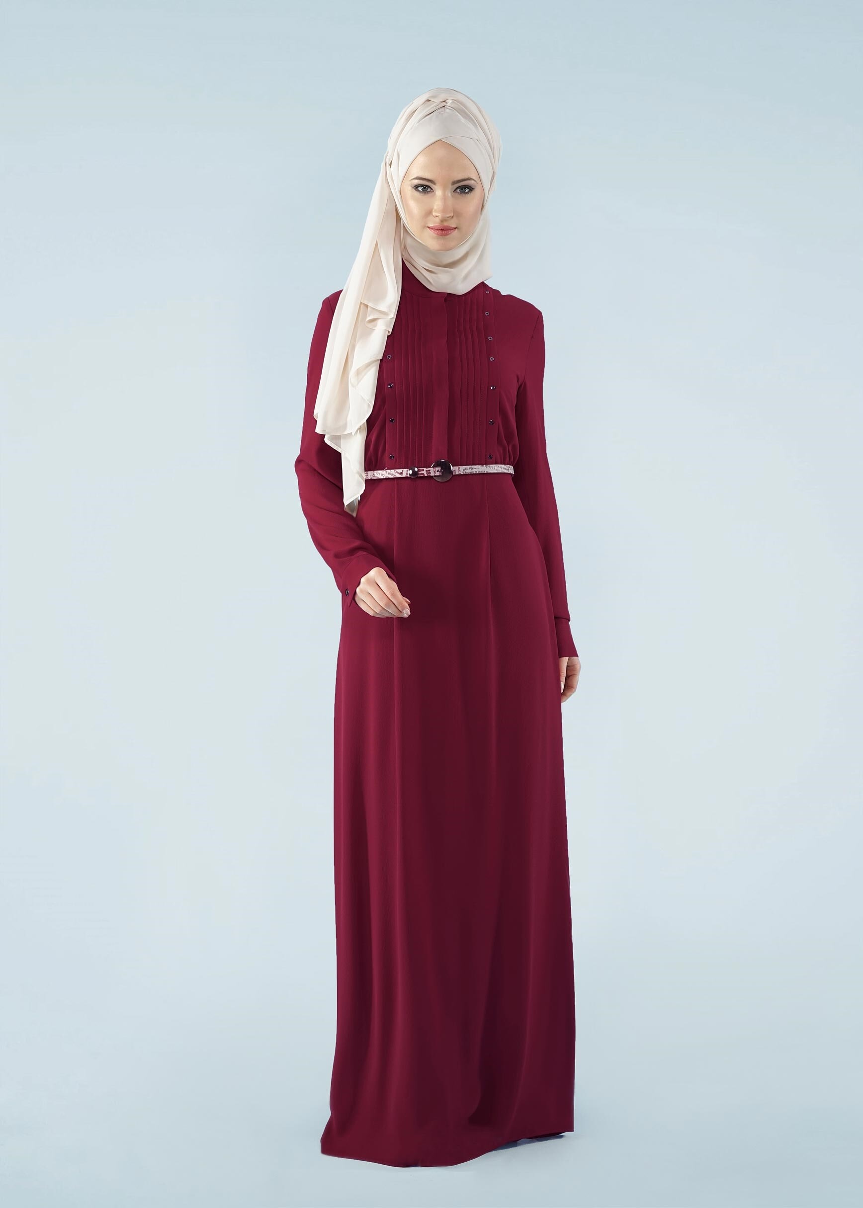 Tesettür giyim BORDO 4144 NİŞANTAŞI ELBİSE 38/44 TEK38