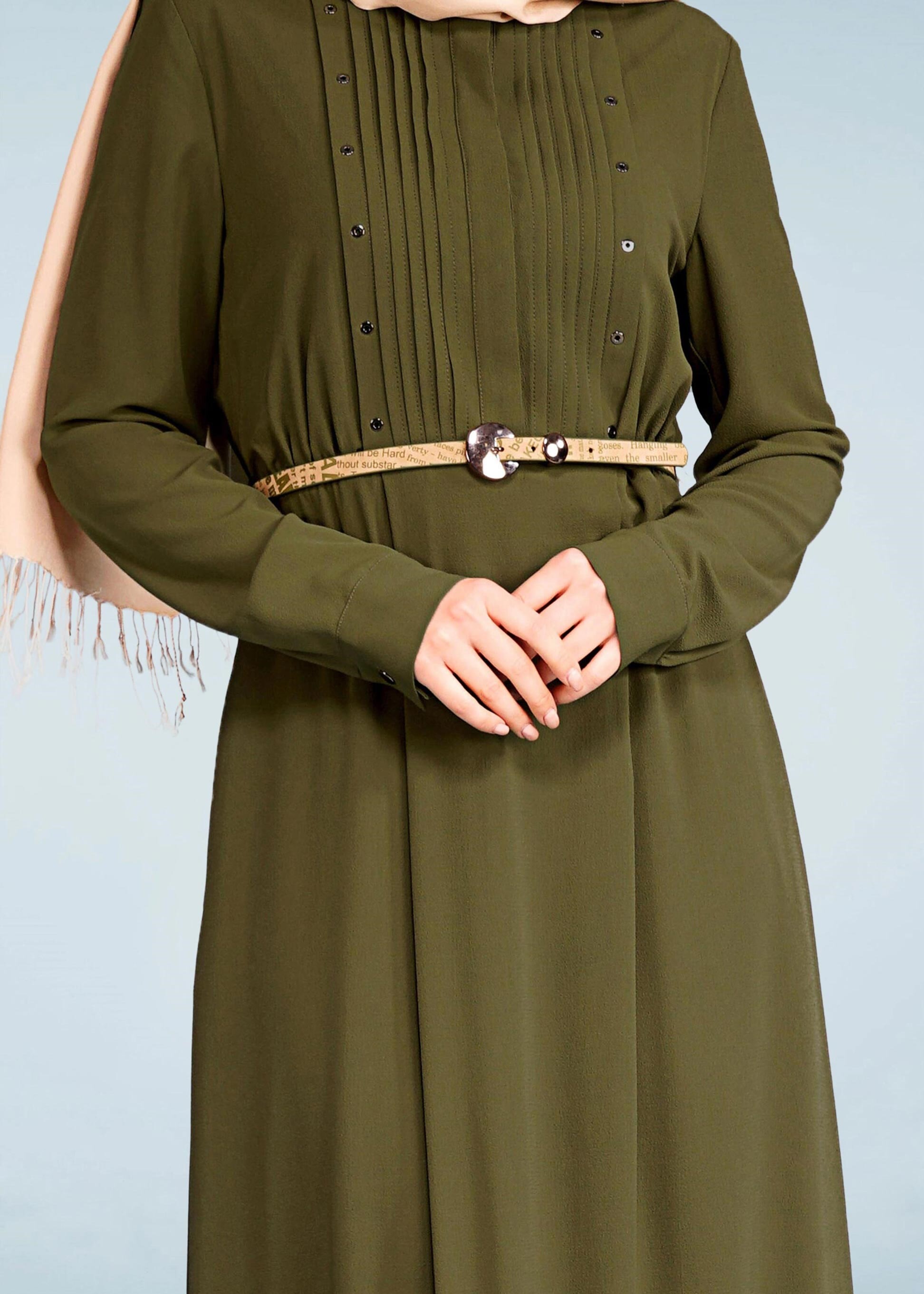 Tesettür giyim HAKİ 4144 NİŞANTAŞI ELBİSE 38/44 TEK38