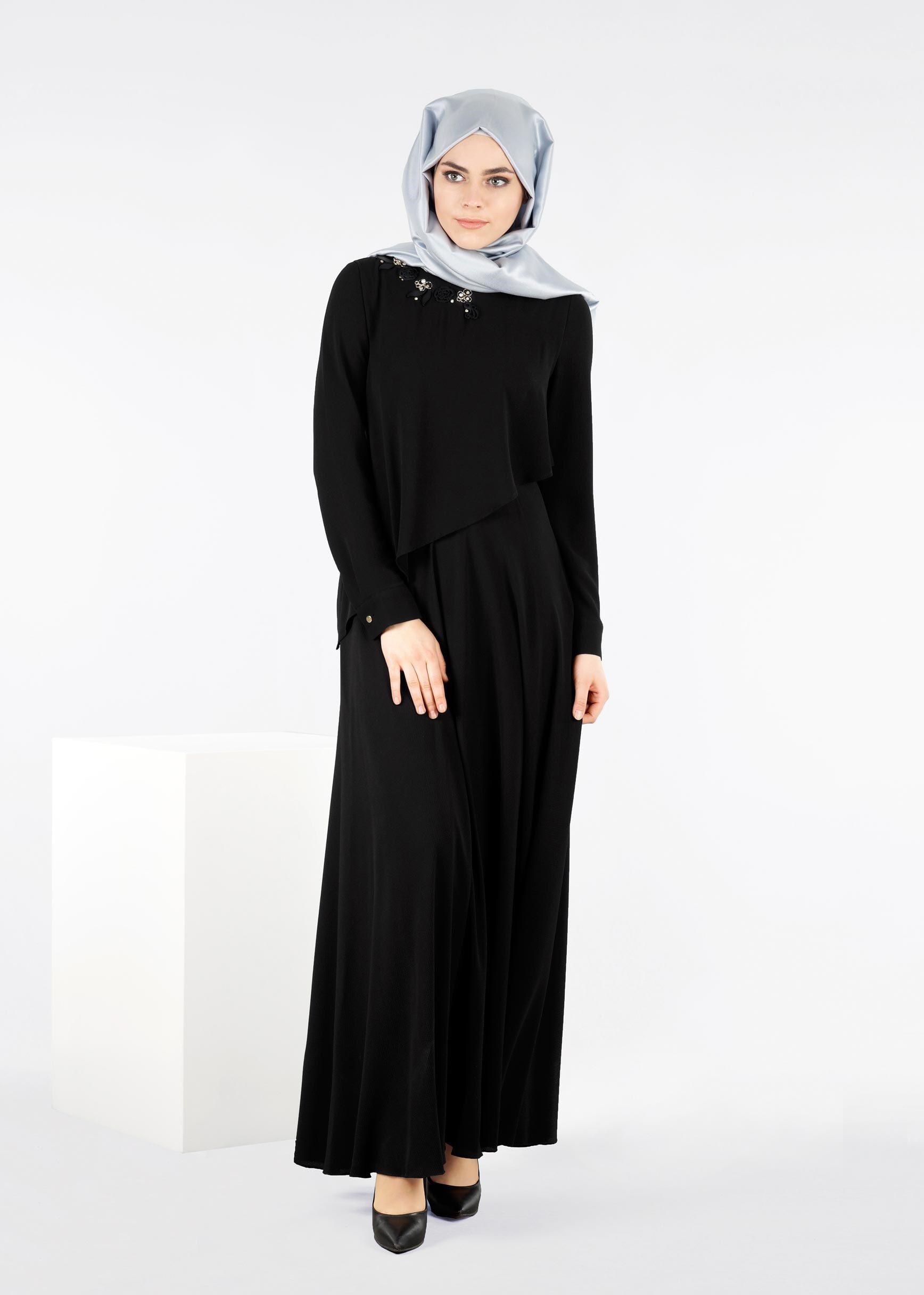 Tesettür giyim SİYAH 4161 NİŞANTAŞI ELBİSE 38/44 TEK40