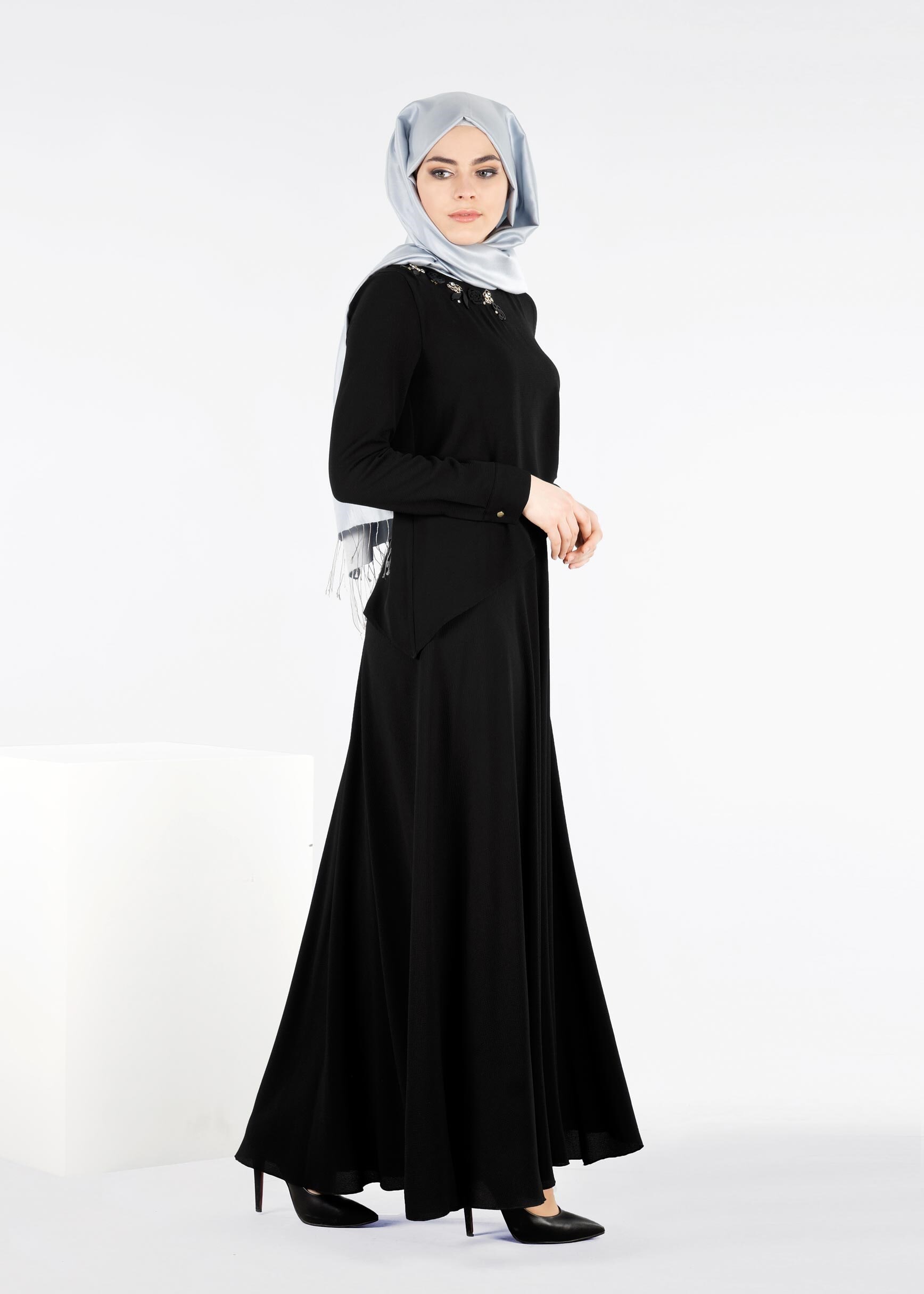 Tesettür giyim SİYAH 4161 NİŞANTAŞI ELBİSE 38/44 TEK40