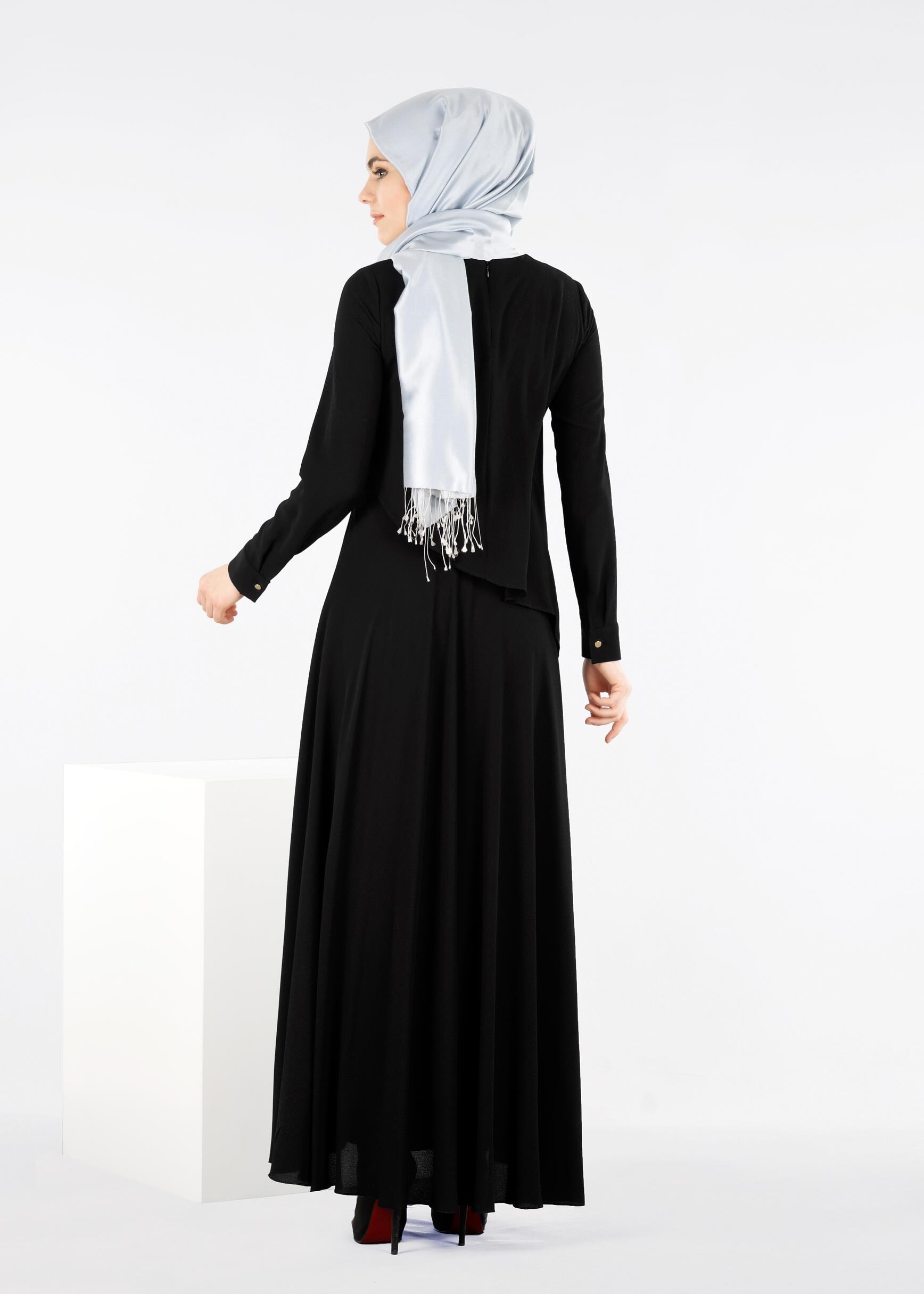 Tesettür giyim SİYAH 4161 NİŞANTAŞI ELBİSE 38/44 TEK40