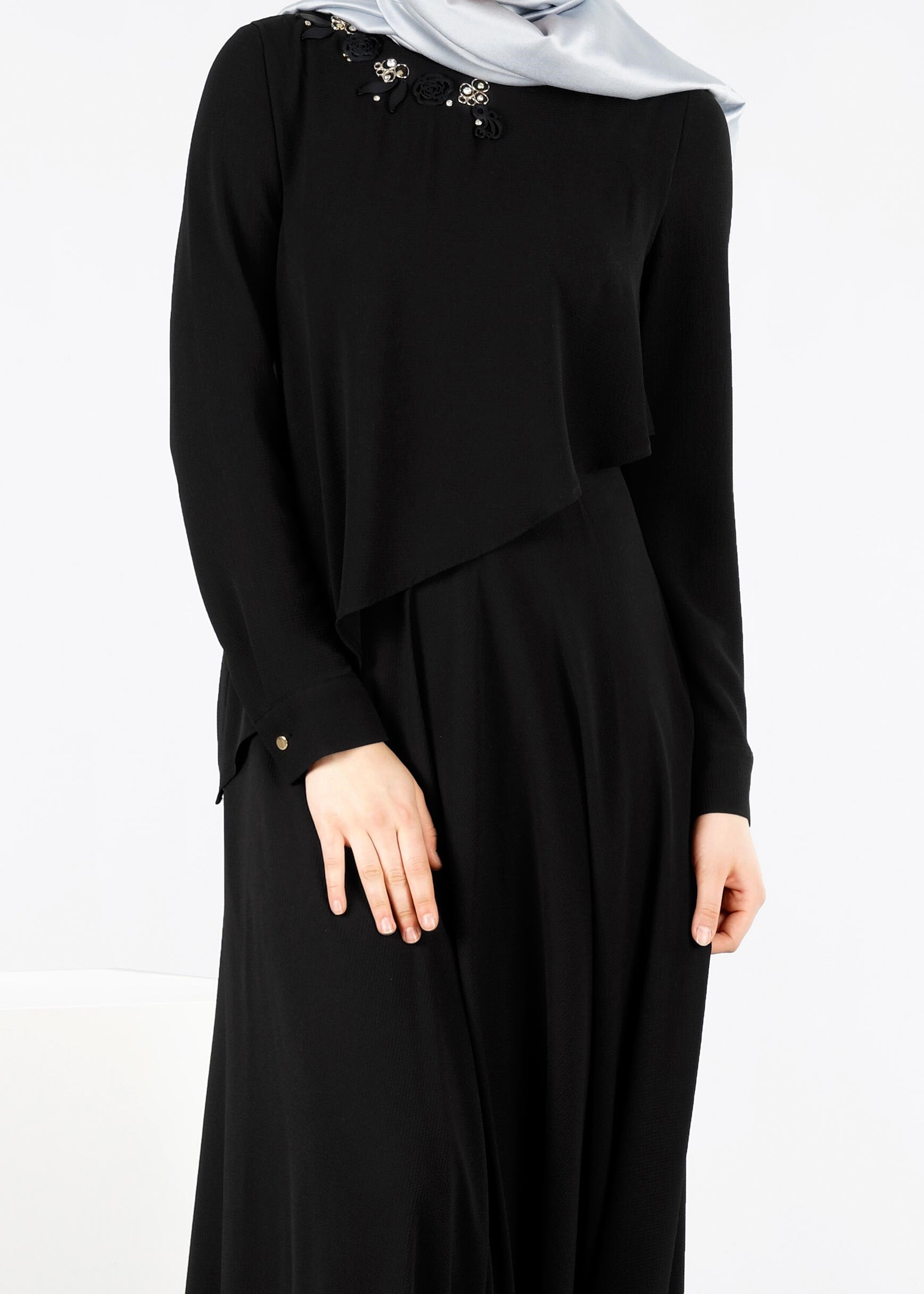 Tesettür giyim SİYAH 4161 NİŞANTAŞI ELBİSE 38/44 TEK40