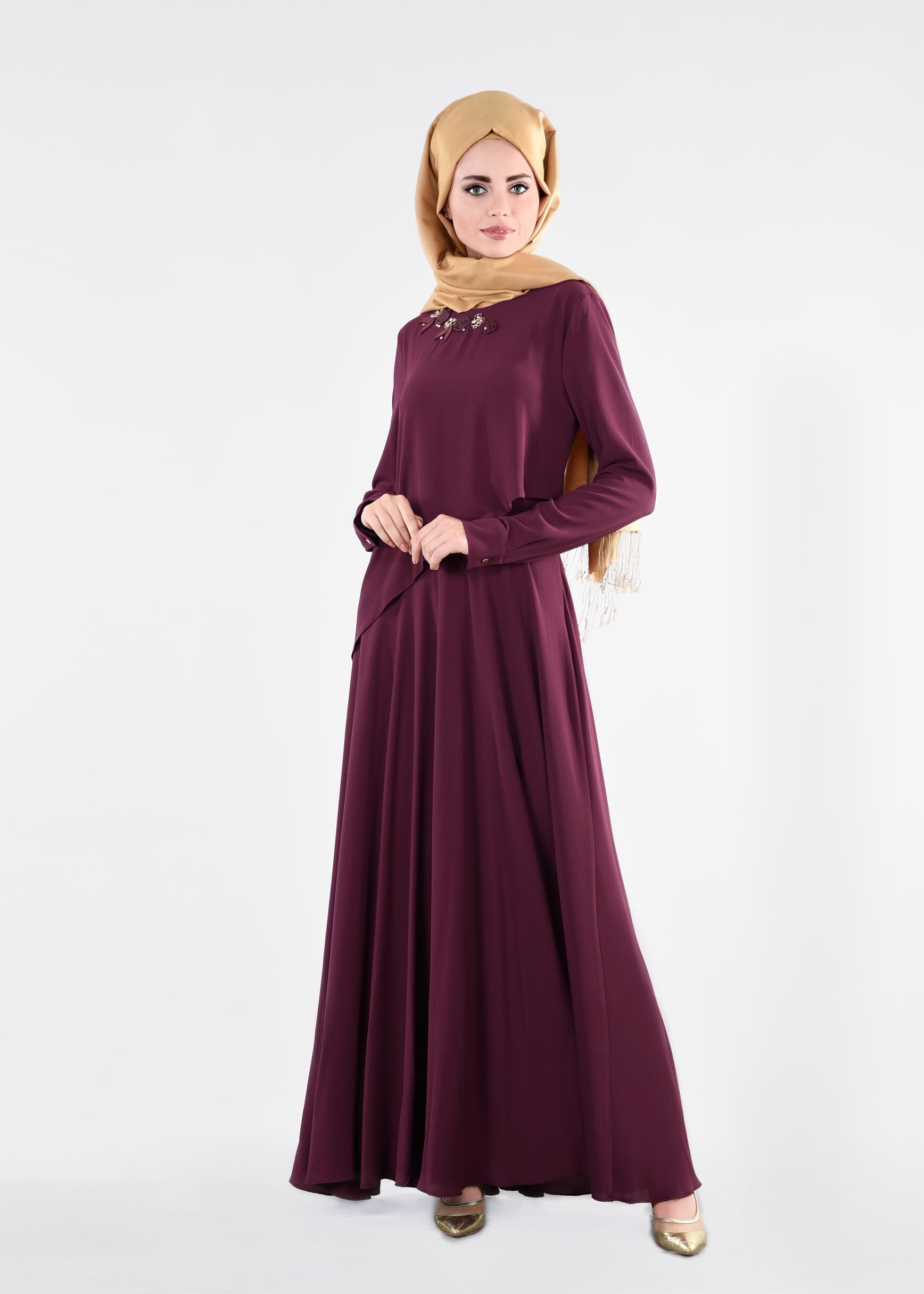 Tesettür giyim MÜRDÜM 4161 NİŞANTAŞI ELBİSE 38/44 TEK40