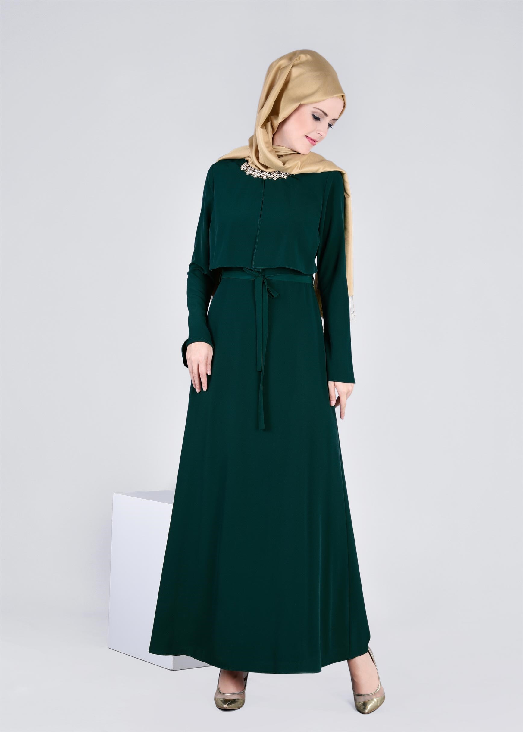 Tesettür giyim YEŞİL 4162 CRİSS ELBİSE 38/44(38-40) TEK36