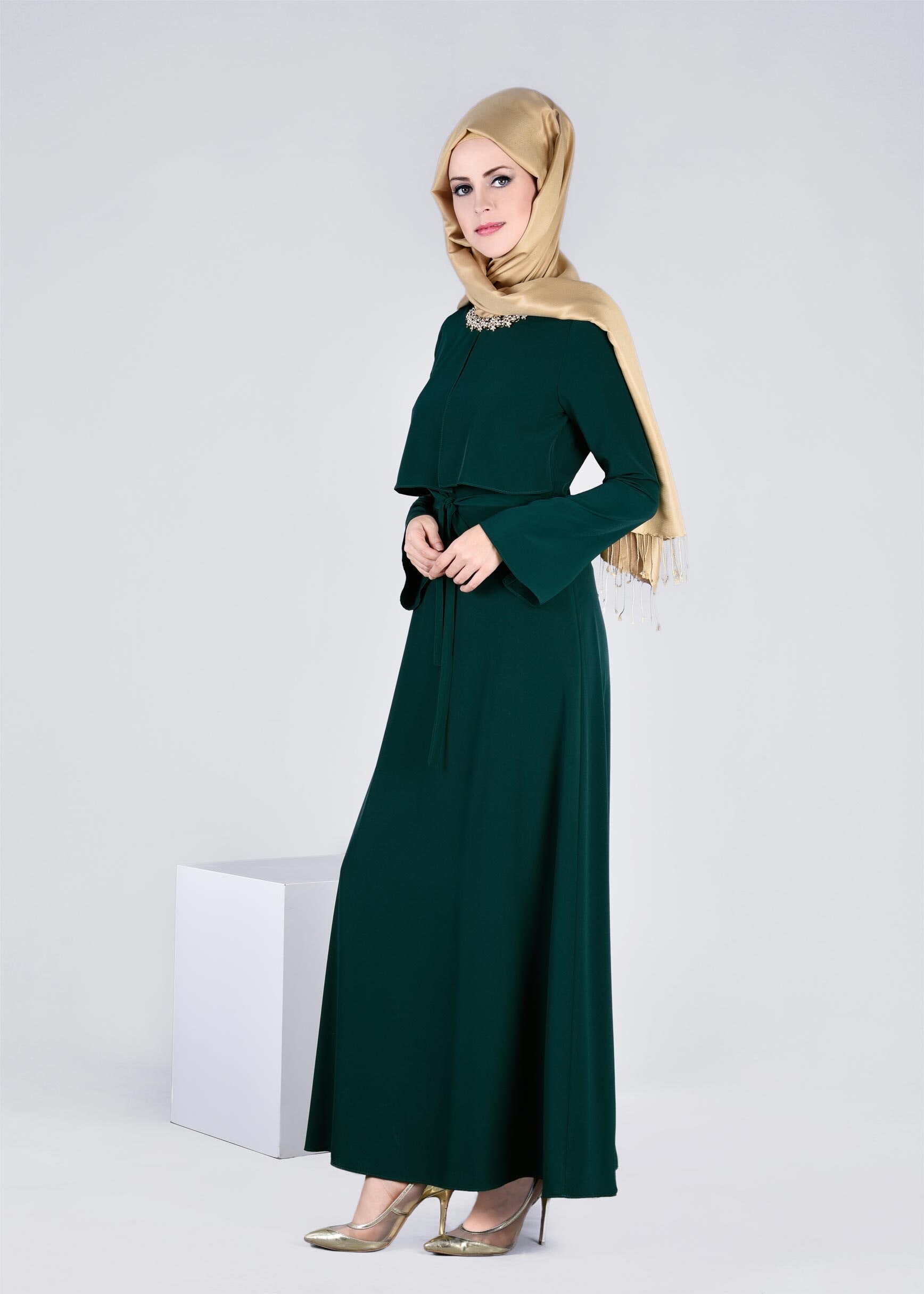 Tesettür giyim YEŞİL 4162 CRİSS ELBİSE 38/44(38-40) TEK36