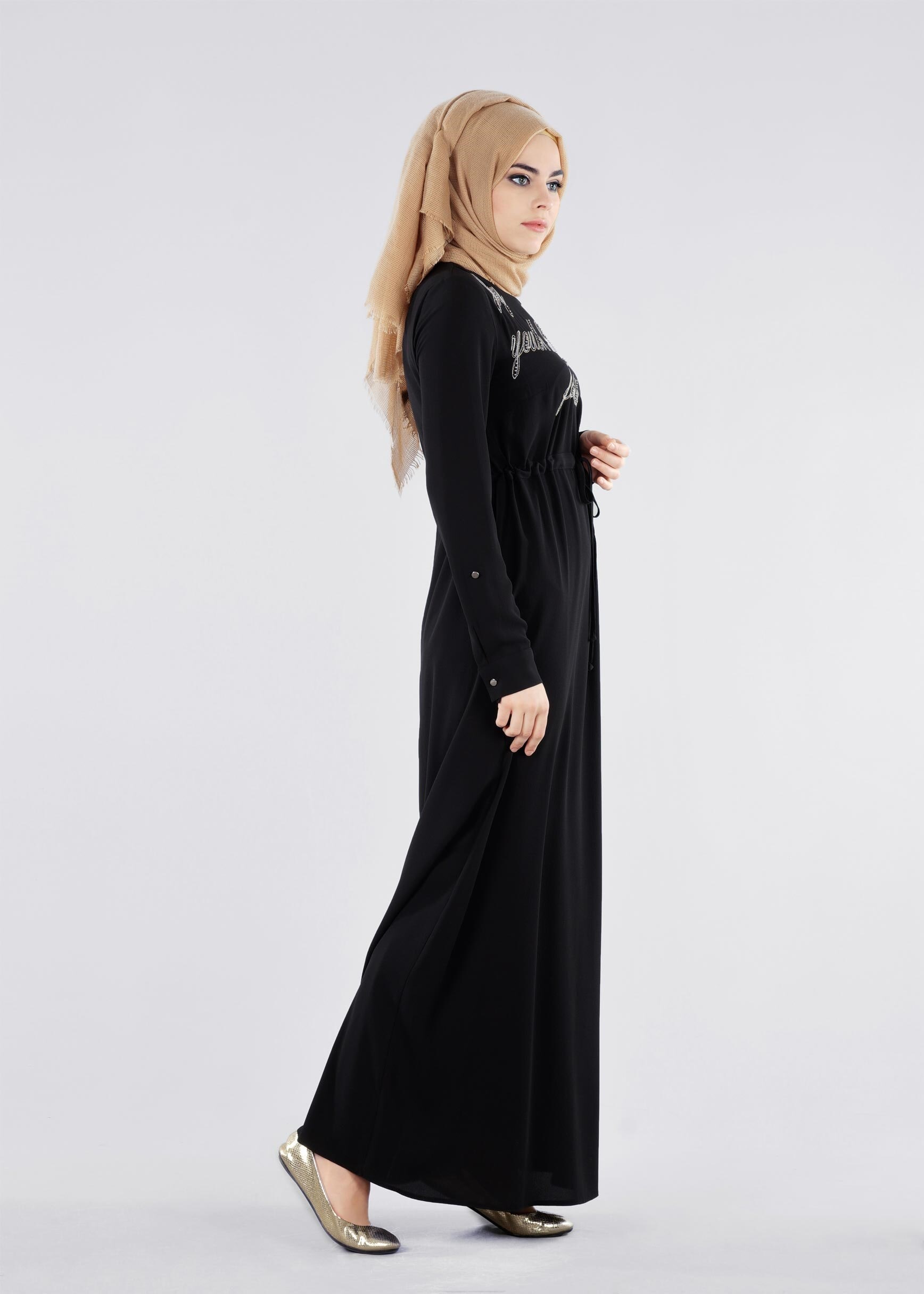 Tesettür giyim SİYAH 4163 NİŞANTAŞI TESETTÜR ELBİSE 36/44(38-40) TEK42