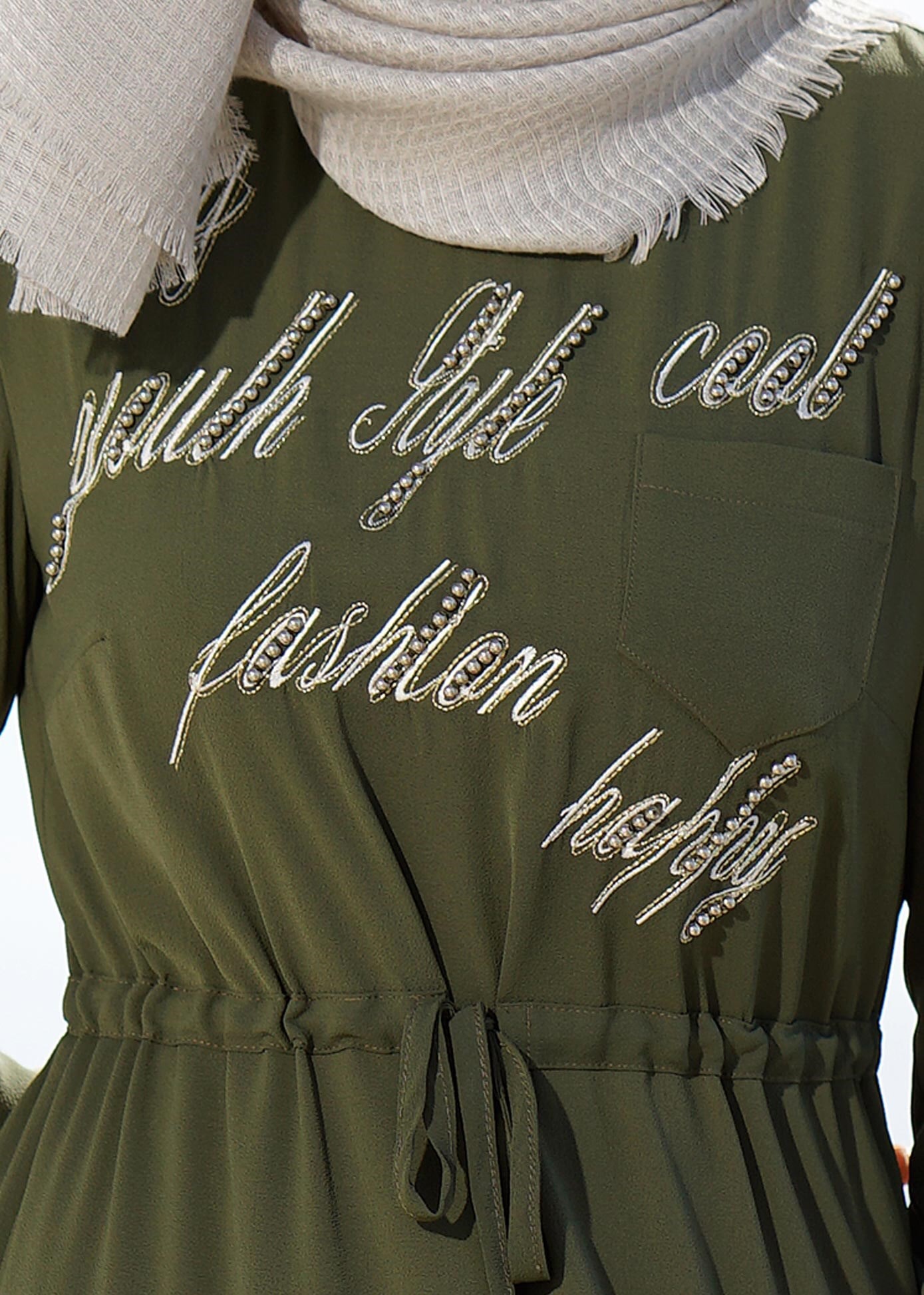 Tesettür giyim HAKİ 4163 NİŞANTAŞI TESETTÜR ELBİSE 36/44(38-40) TEK42