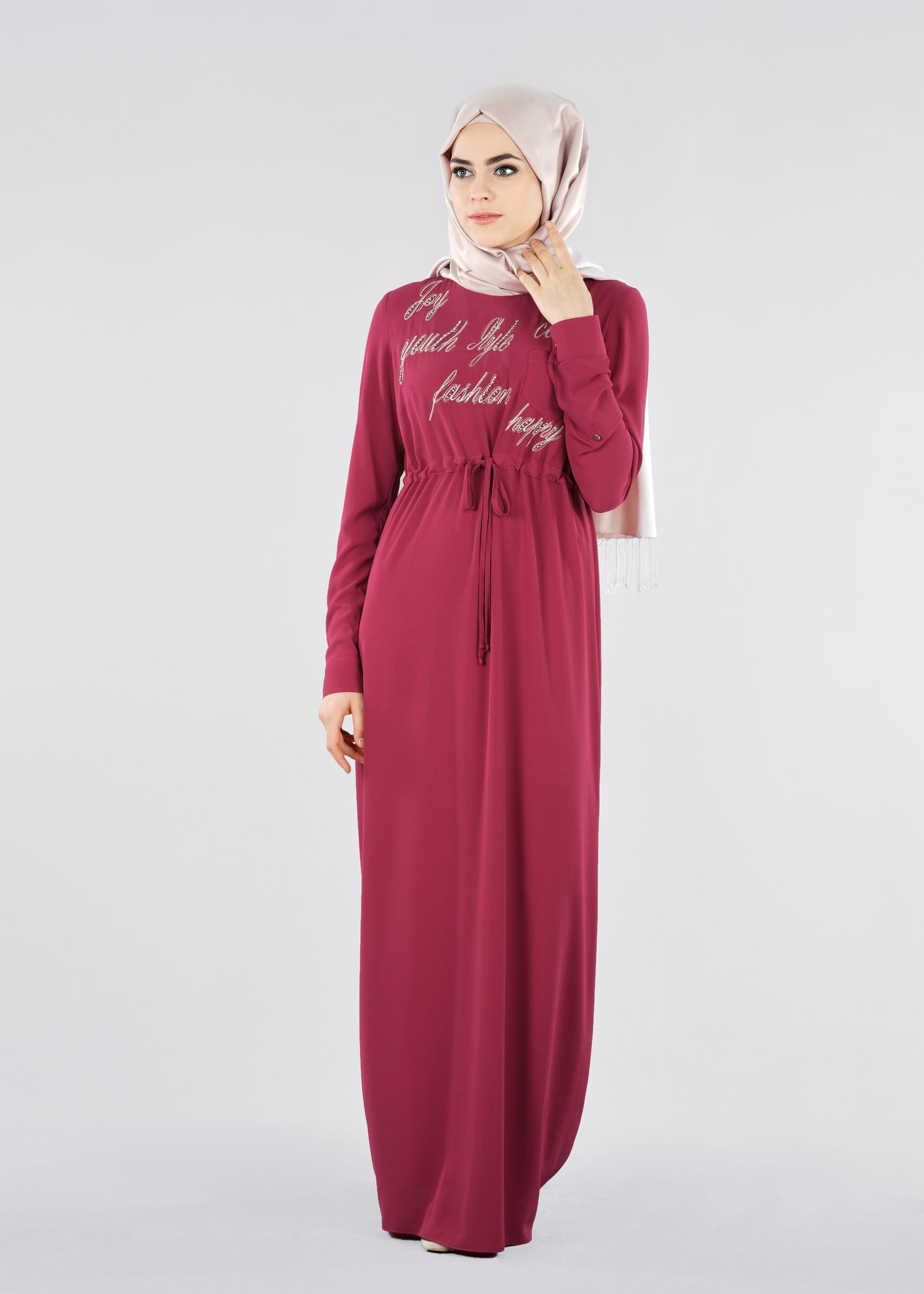 Tesettür giyim FUŞYA 4163 NİŞANTAŞI TESETTÜR ELBİSE 36/44(38-40) TEK42