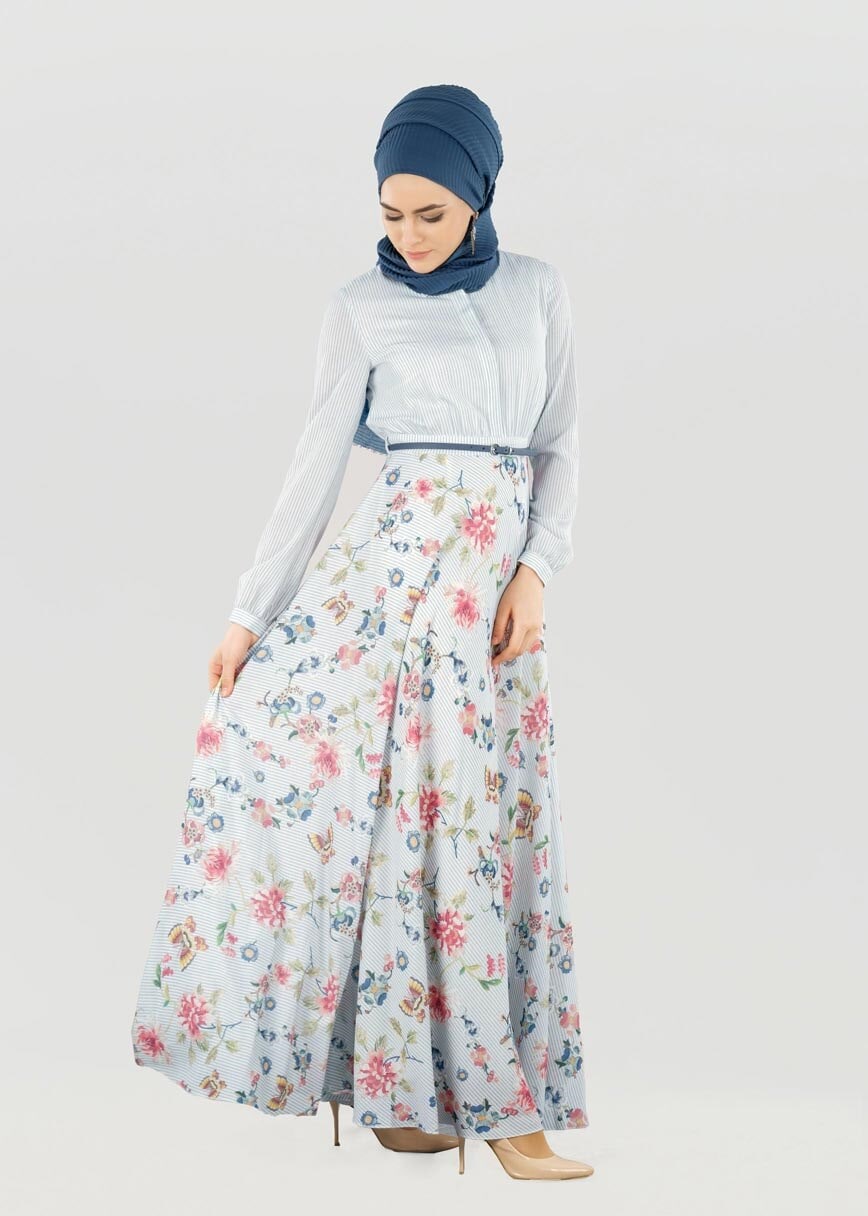 Tesettür giyim MAVİ 4164 CAPRİ 11452 TESETTÜR ELBİSE 38/44 TEK40