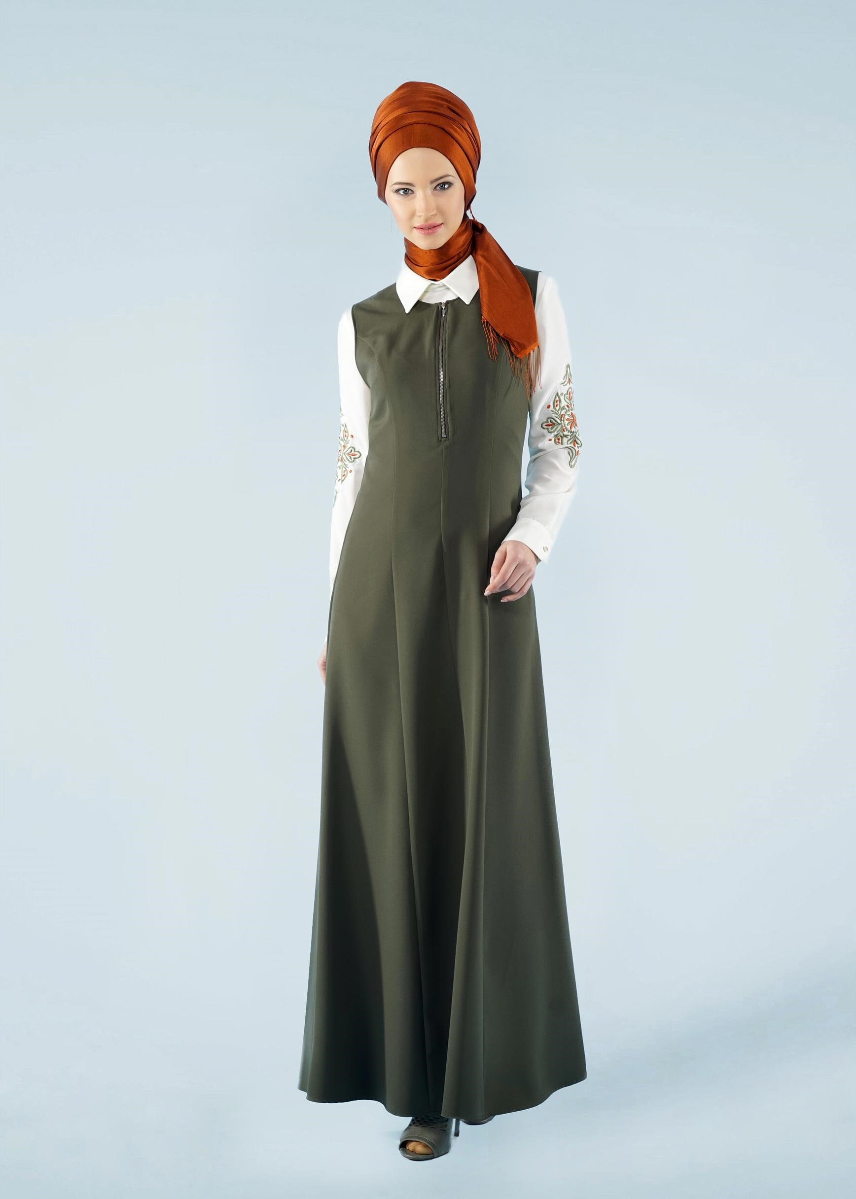 Tesettür giyim HAKİ 4192 ZADE 2&prime;Lİ ELBİSE 38/44 TEK40