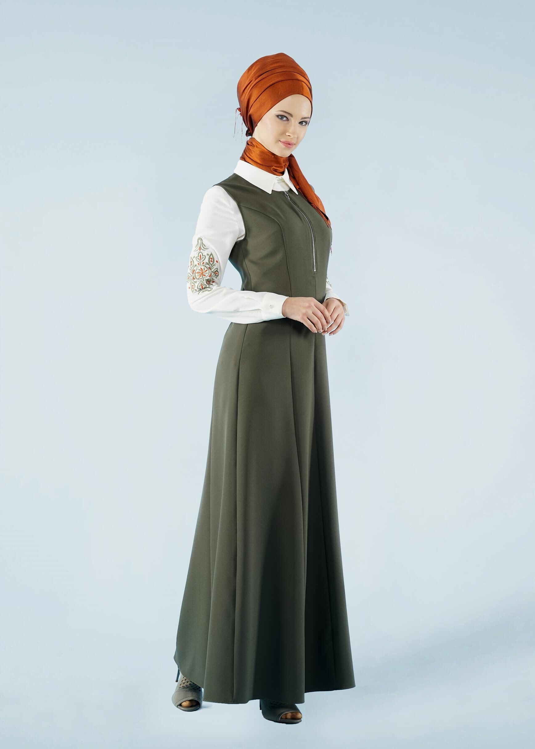 Tesettür giyim HAKİ 4192 ZADE 2&prime;Lİ ELBİSE 38/44 TEK40