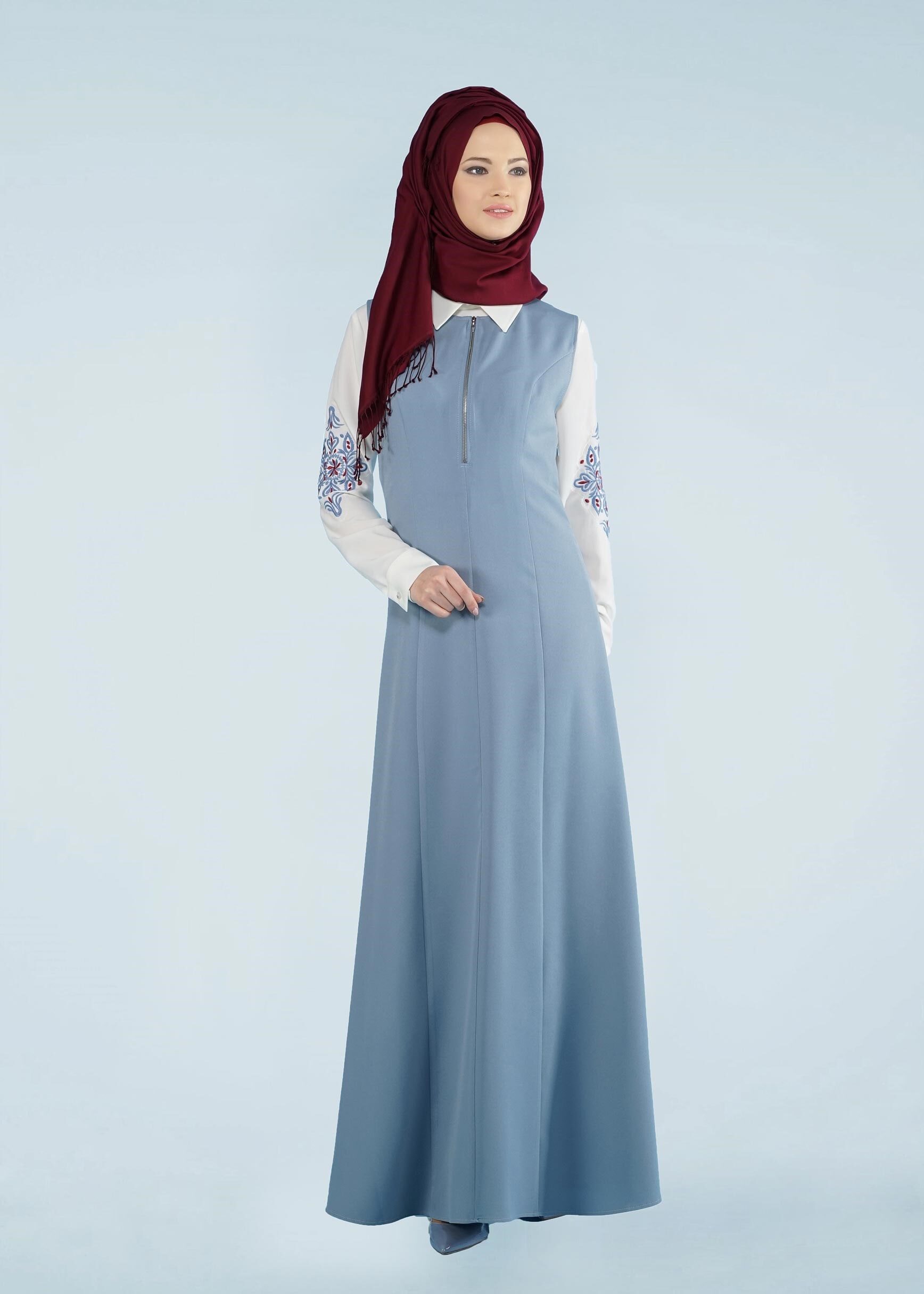 Tesettür giyim MAVİ 4192 ZADE 2&prime;Lİ ELBİSE 38/44 TEK40