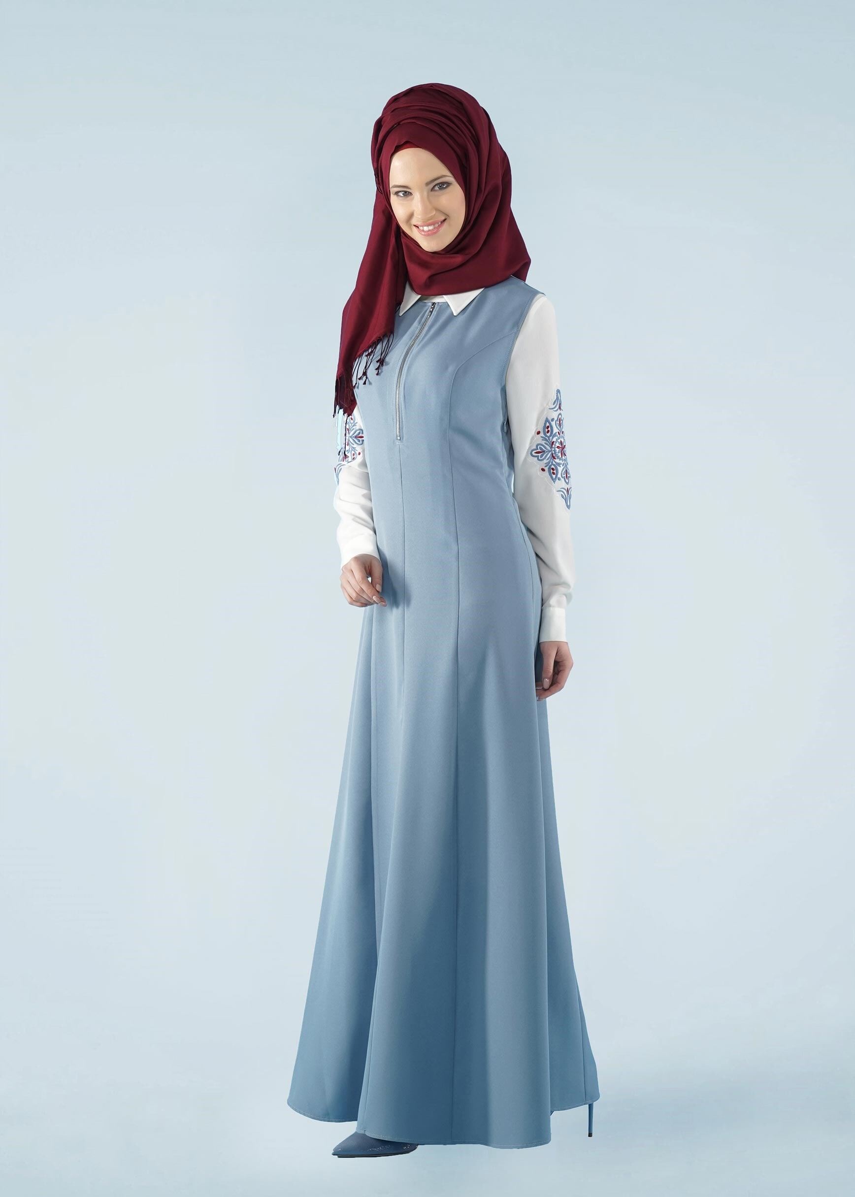 Tesettür giyim MAVİ 4192 ZADE 2&prime;Lİ ELBİSE 38/44 TEK40