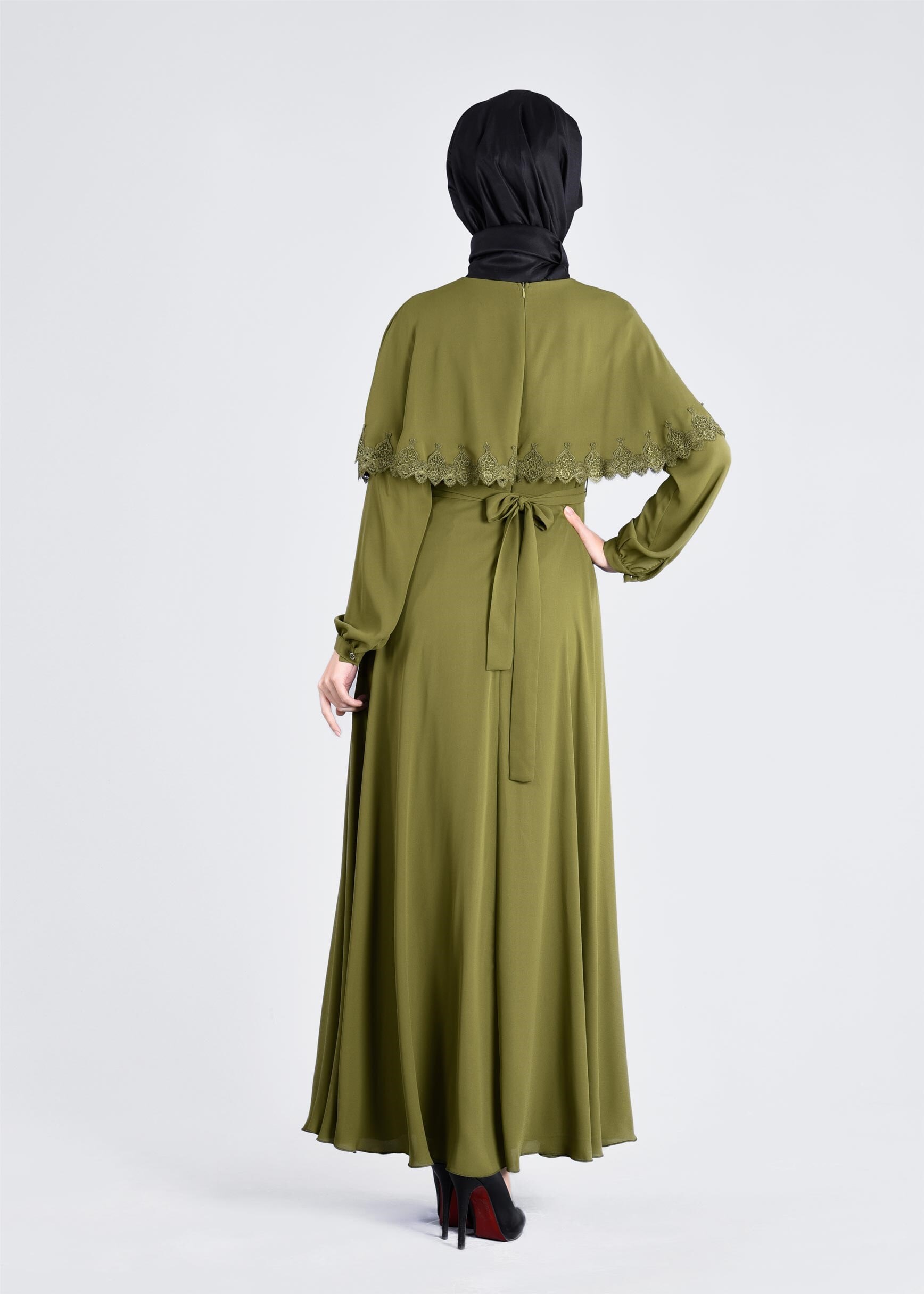 Tesettür giyim YEŞİL 4193 ESİNTİ ELBİSE 38/44 TEK40