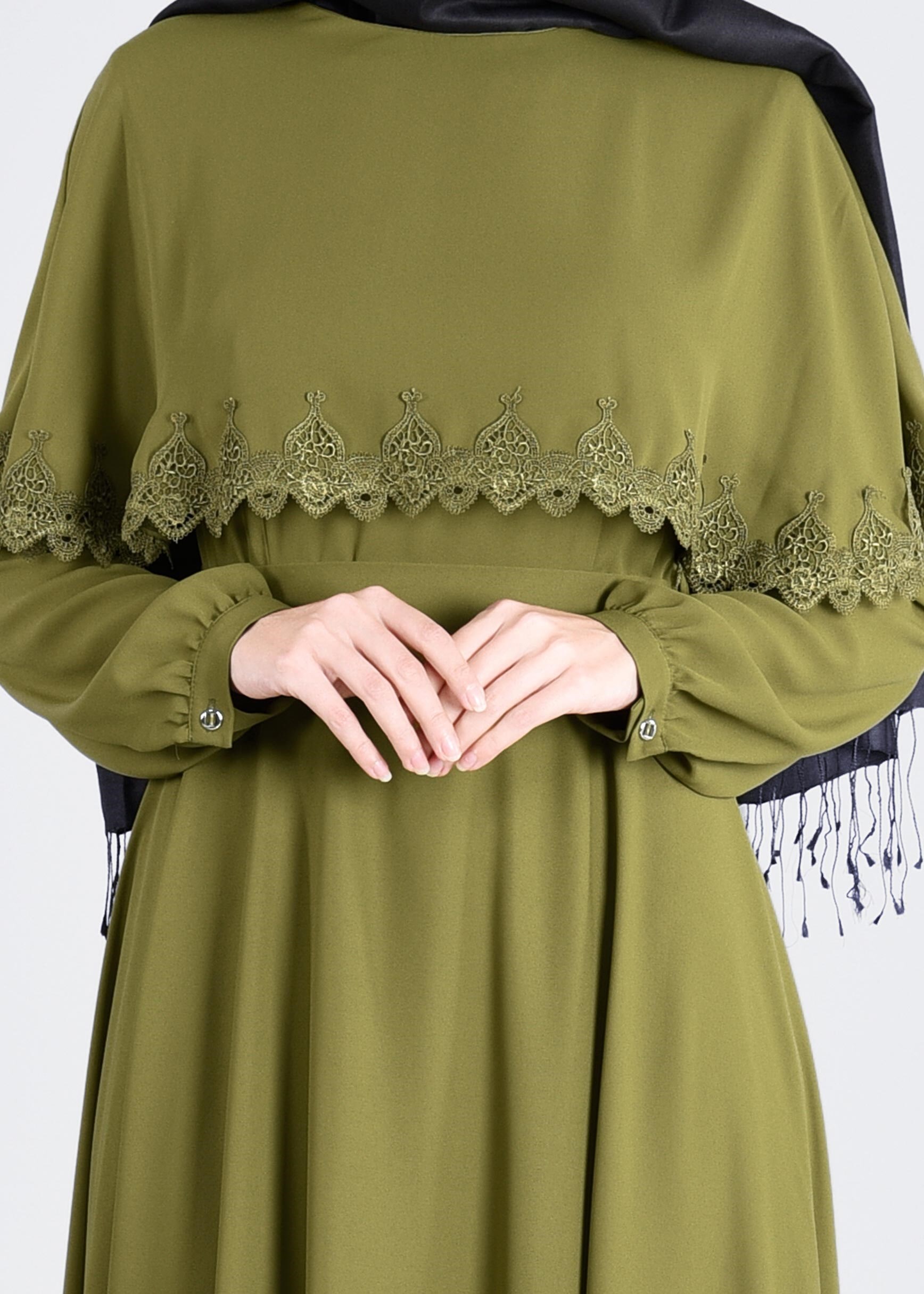 Tesettür giyim YEŞİL 4193 ESİNTİ ELBİSE 38/44 TEK40