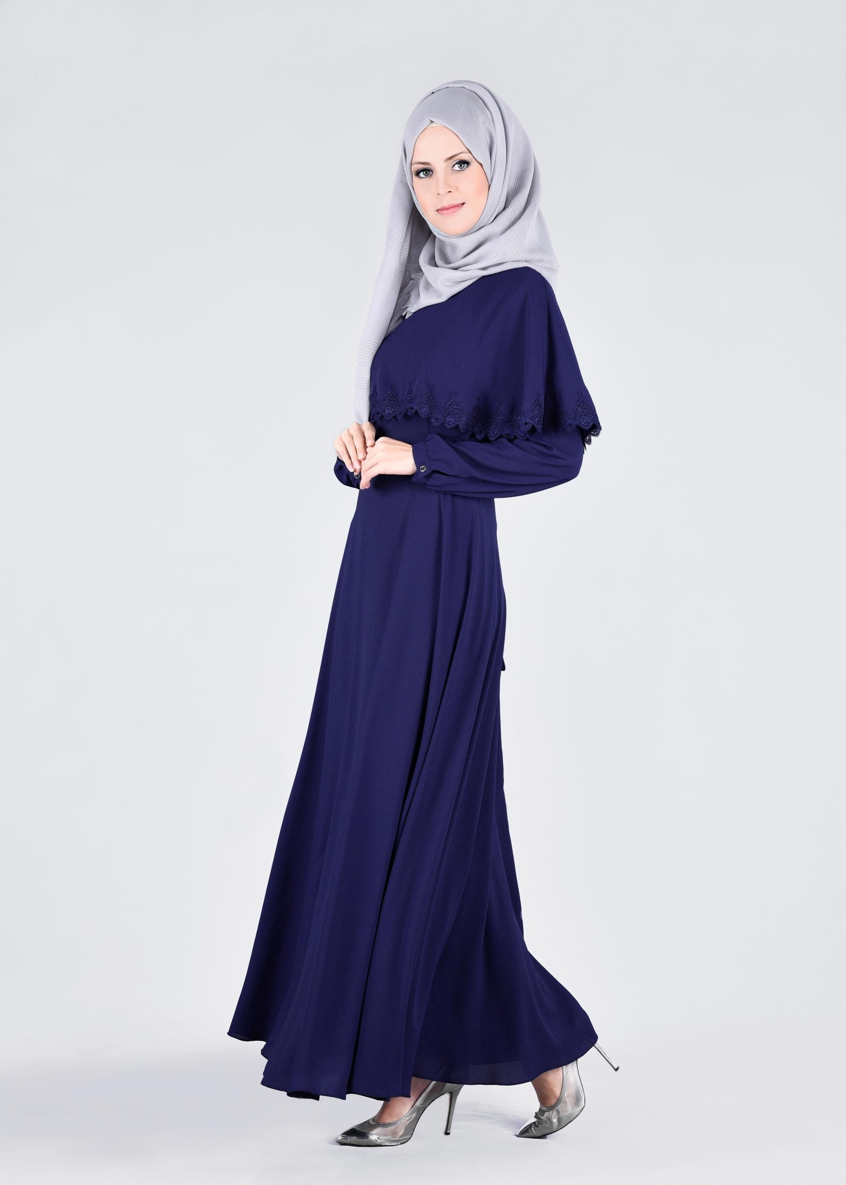 Tesettür giyim LACİVERT 4193 ESİNTİ ELBİSE 38/44 TEK40