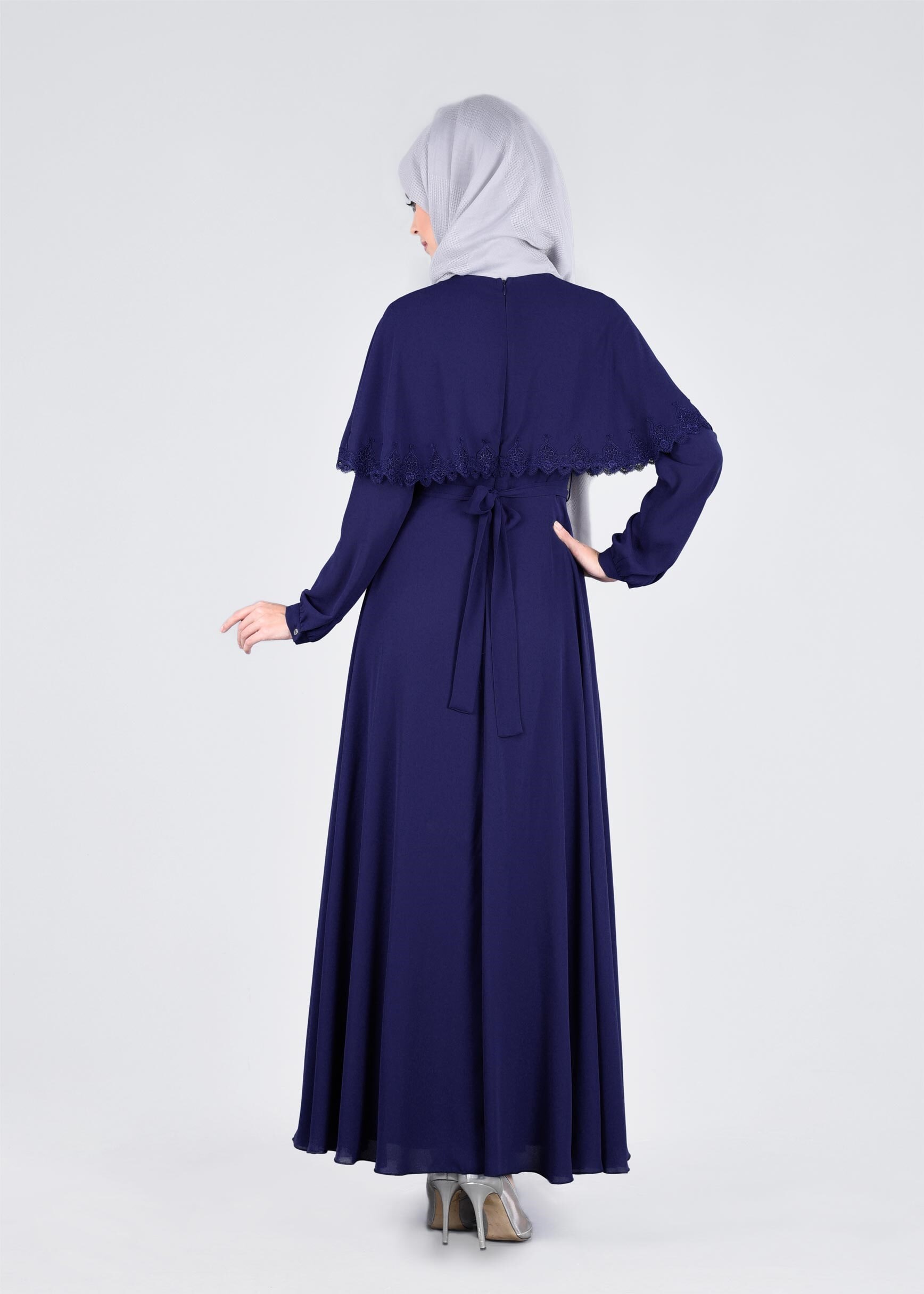 Tesettür giyim LACİVERT 4193 ESİNTİ ELBİSE 38/44 TEK40