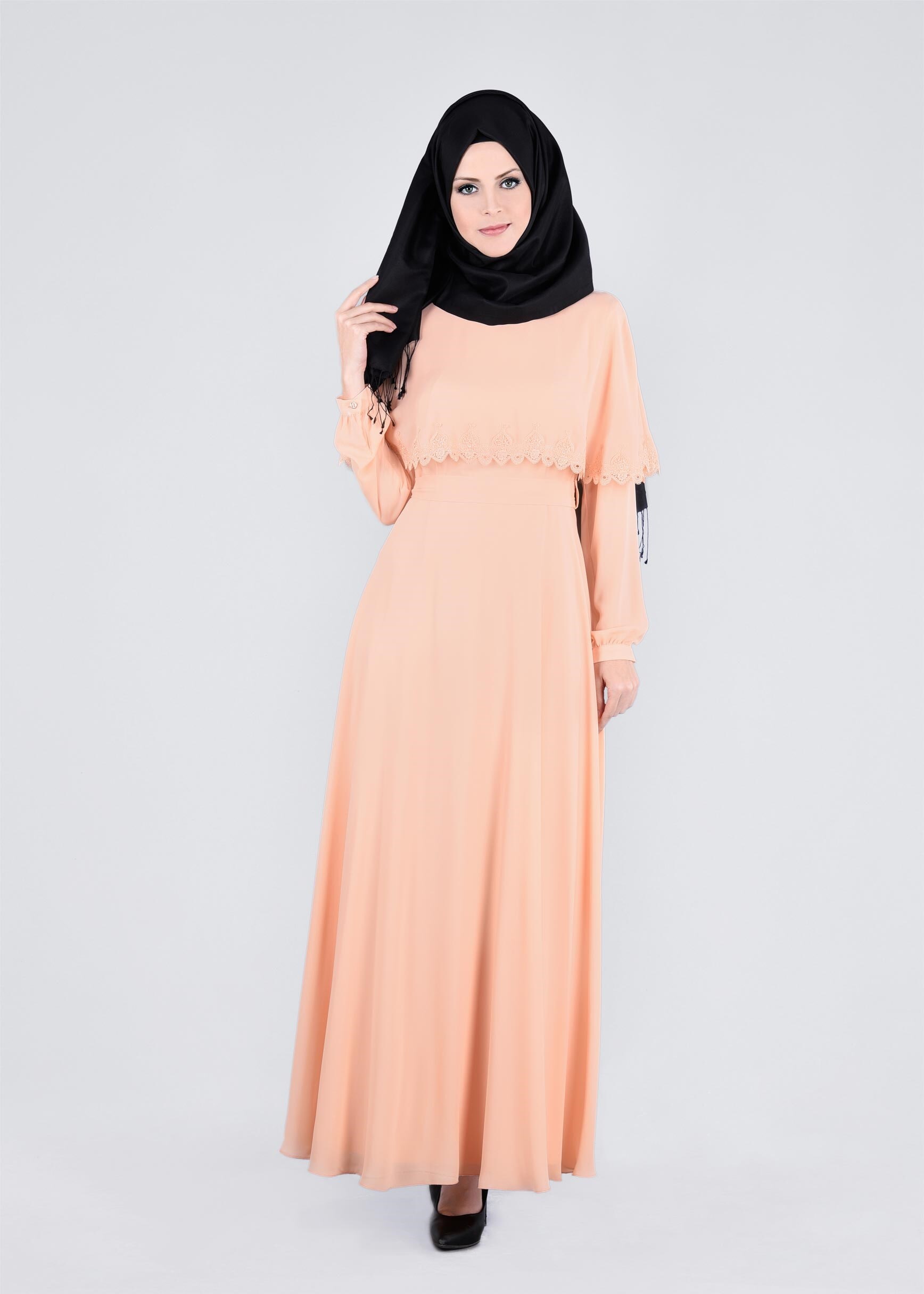 Tesettür giyim PUDRA 4193 ESİNTİ ELBİSE 38/44 TEK40