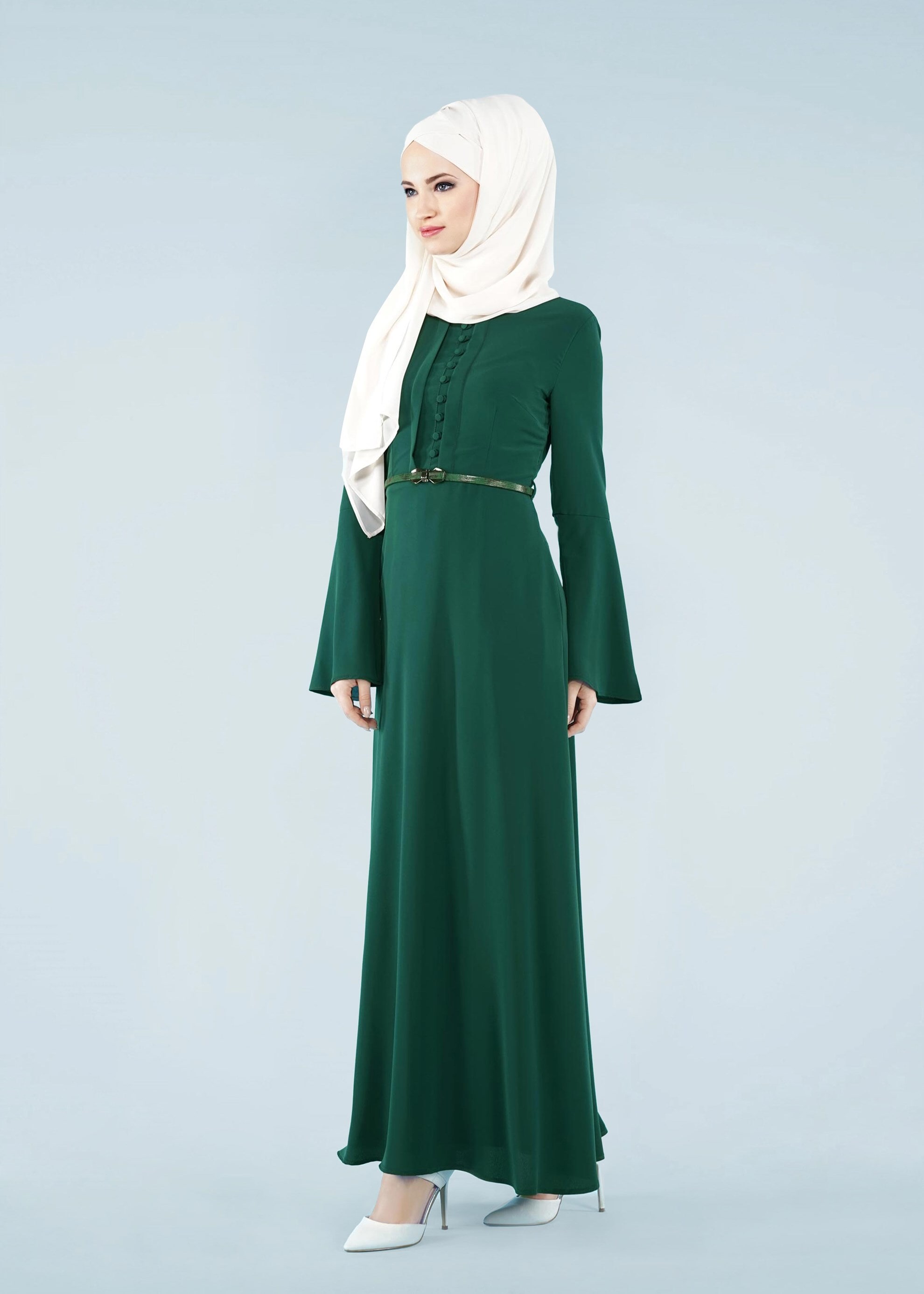 Tesettür giyim YEŞİL 4197 CRİSS ELBİSE 38/46 TEK40