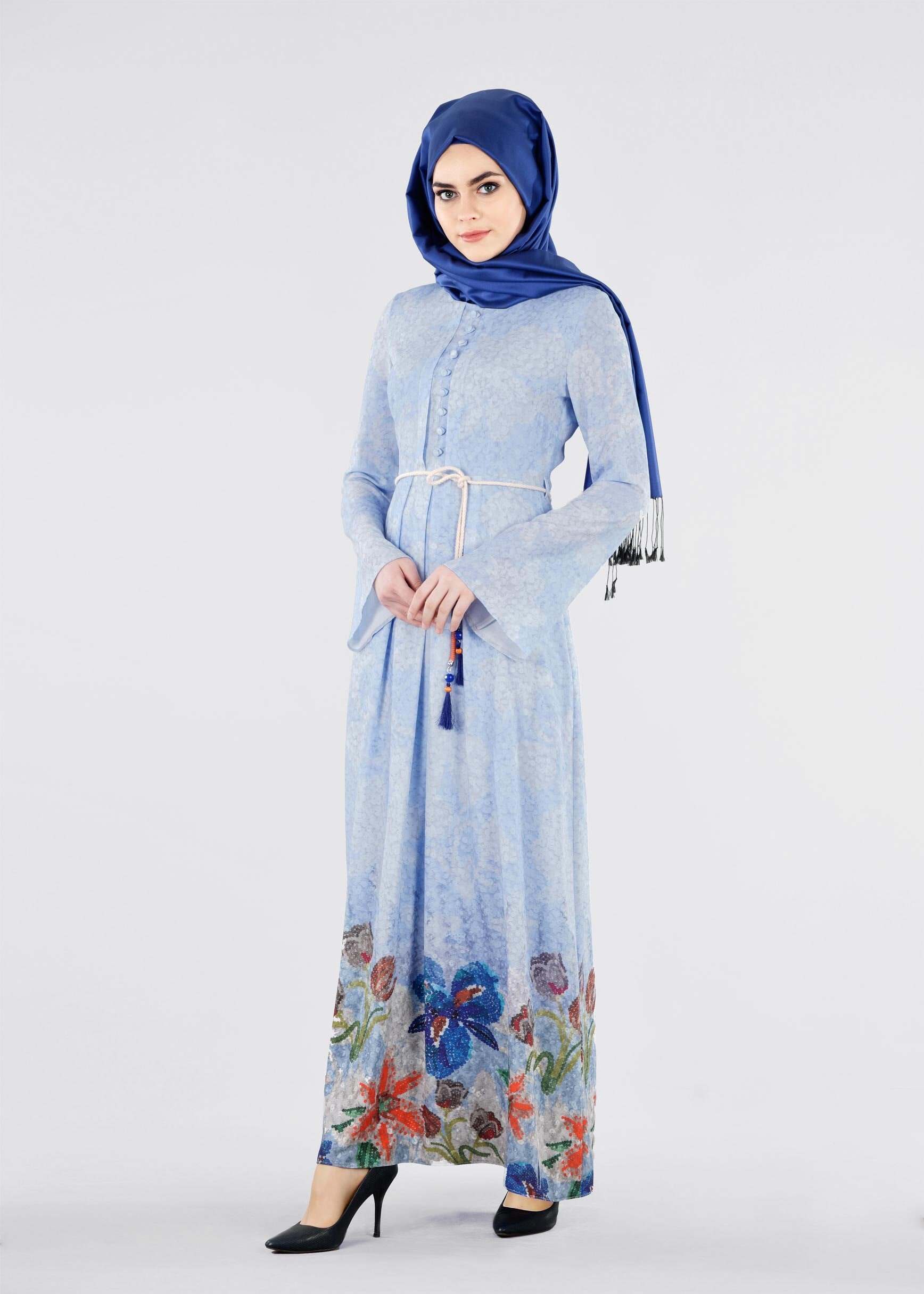 Tesettür giyim MAVİ 4198 KOBE 20142 TESETTÜR ELBİSE 38/46 TEK40