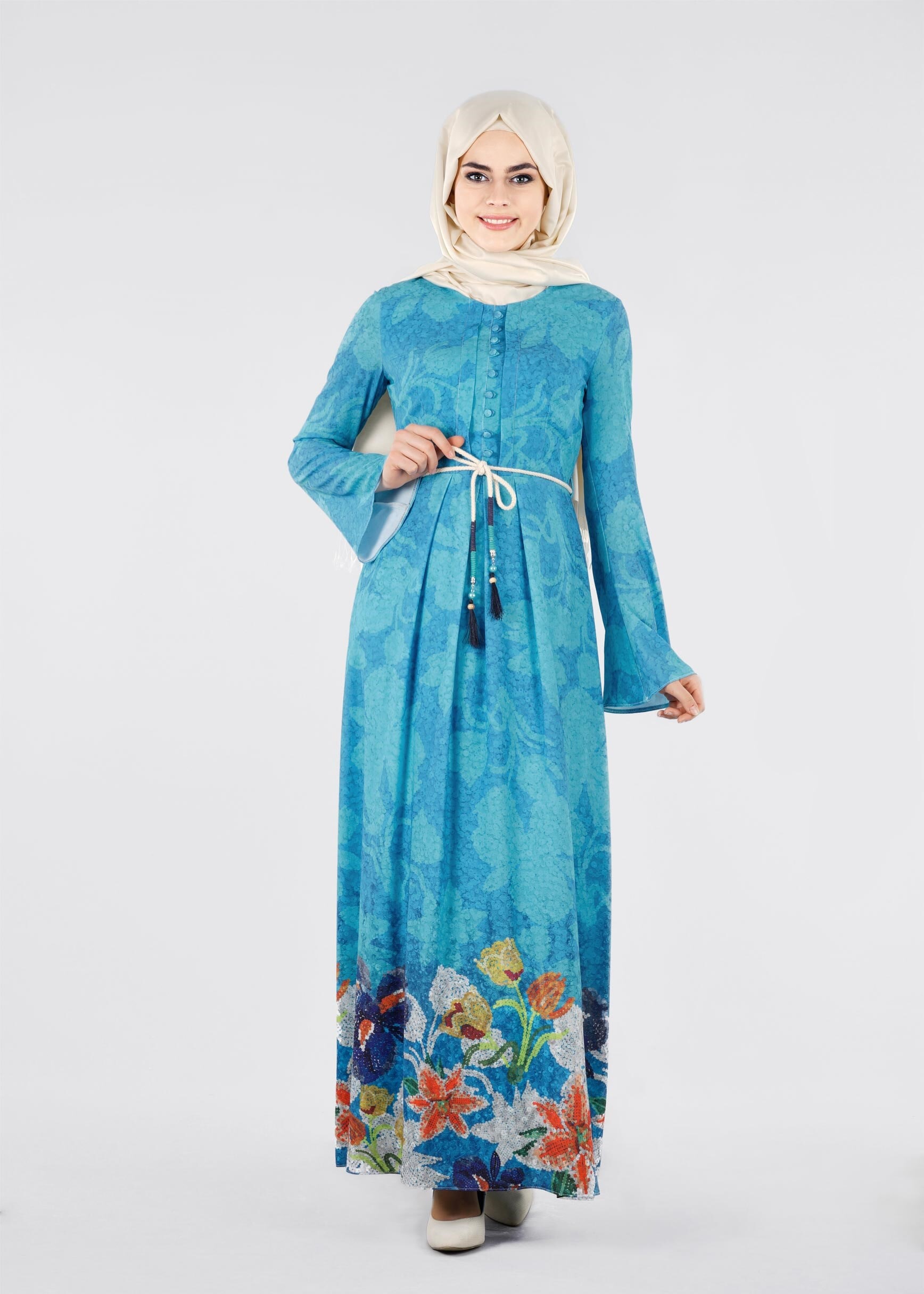 Tesettür giyim MAVİ 4198 KOBE 20142 TESETTÜR ELBİSE 38/46 TEK40