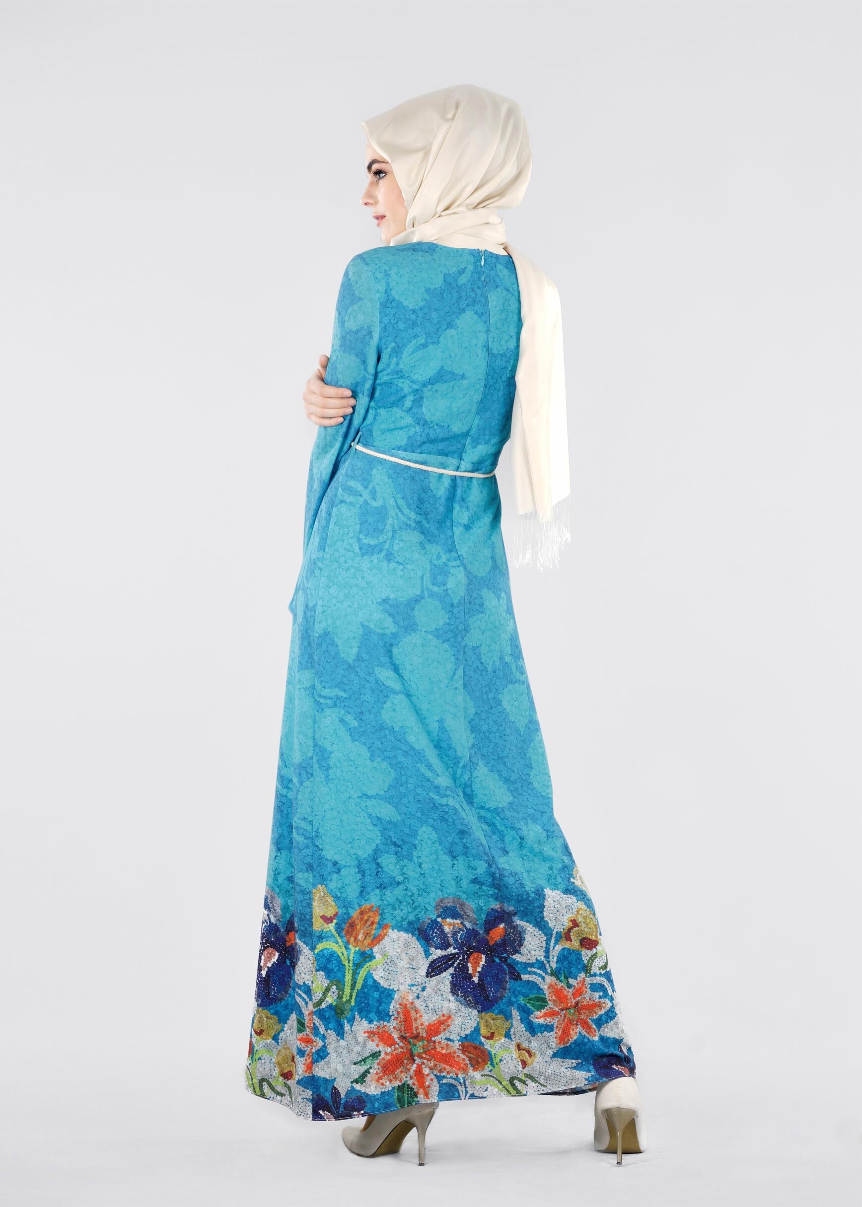 Tesettür giyim MAVİ 4198 KOBE 20142 TESETTÜR ELBİSE 38/46 TEK40