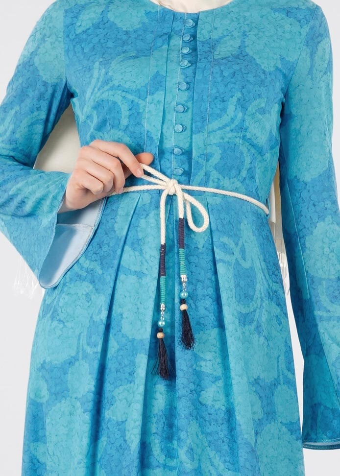 Tesettür giyim MAVİ 4198 KOBE 20142 TESETTÜR ELBİSE 38/46 TEK40