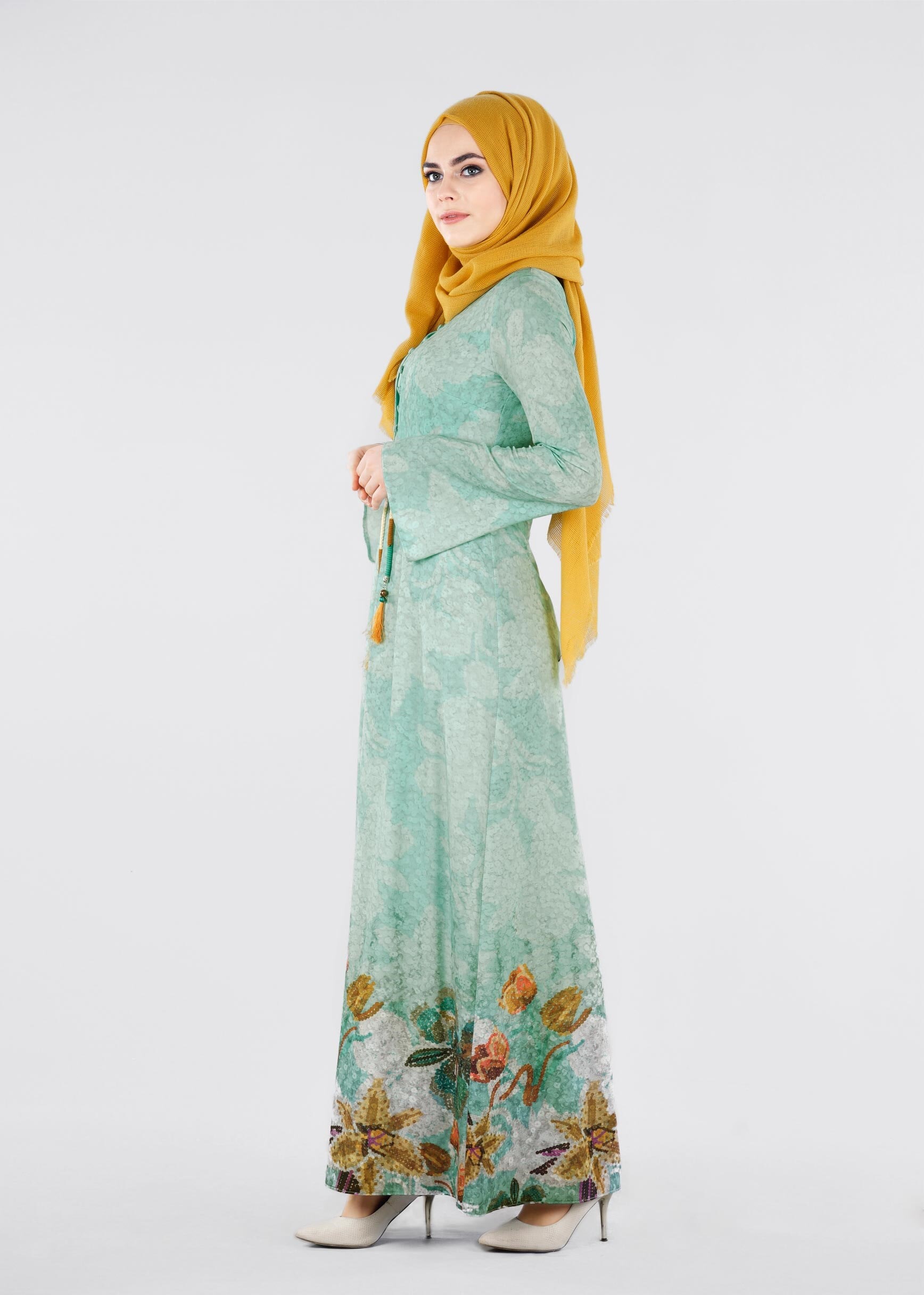 Tesettür giyim YEŞİL 4198 KOBE 20142 TESETTÜR ELBİSE 38/46 TEK40