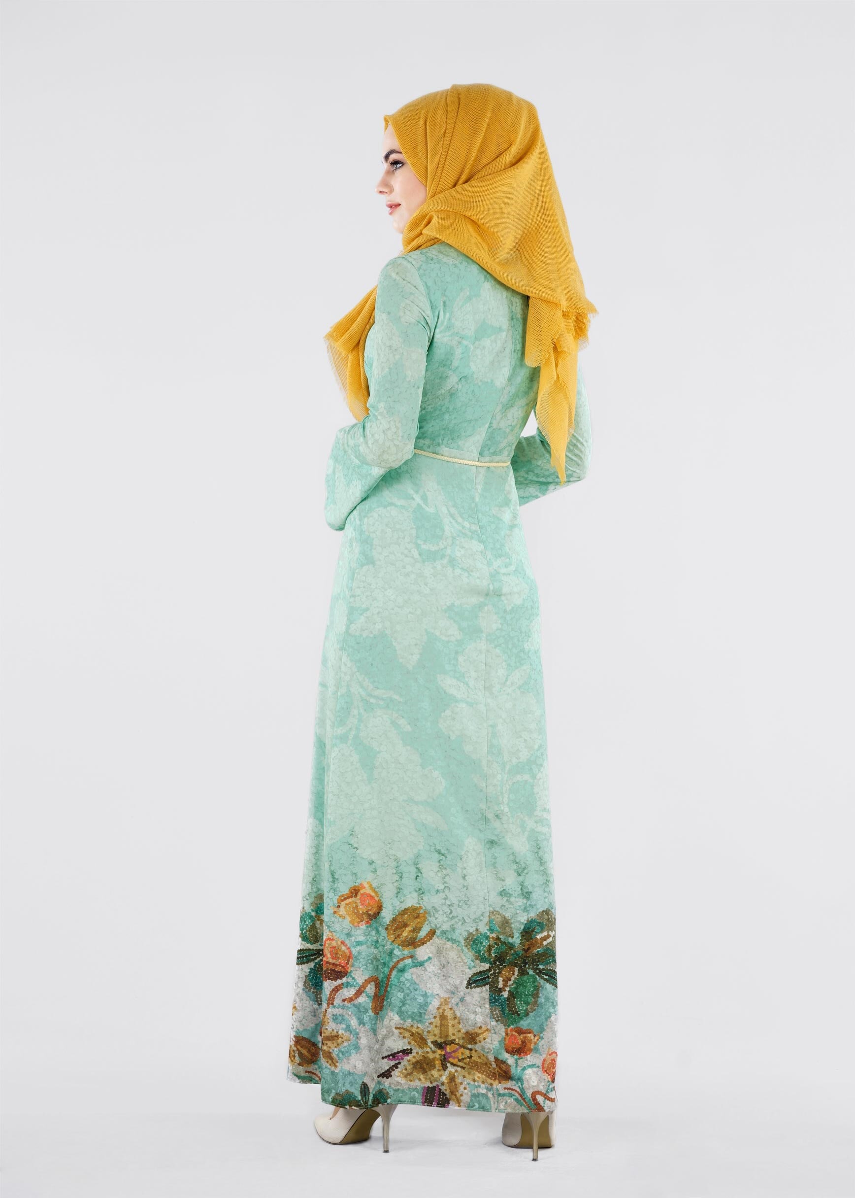 Tesettür giyim YEŞİL 4198 KOBE 20142 TESETTÜR ELBİSE 38/46 TEK40