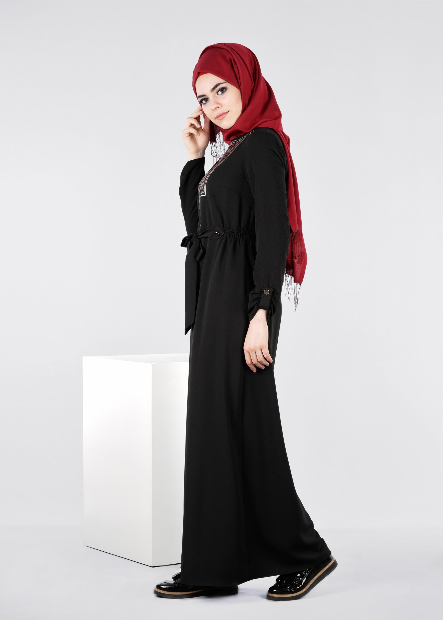 Tesettür giyim SİYAH 4199 SHERATON ELBİSE 38/44 TEK40